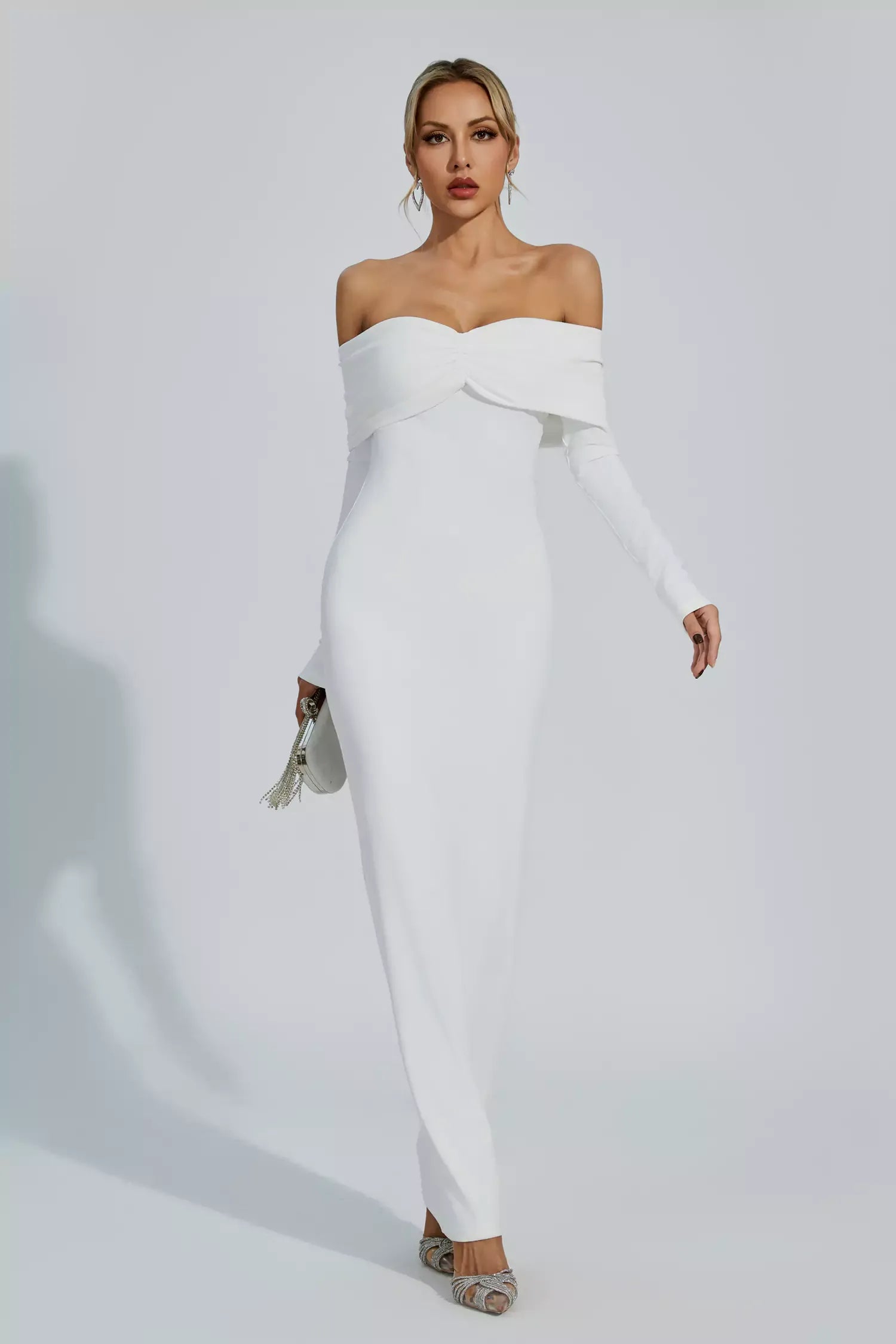 Strapless Smocked Maxi Dress In White - Off-The-Shoulder Jillie Design