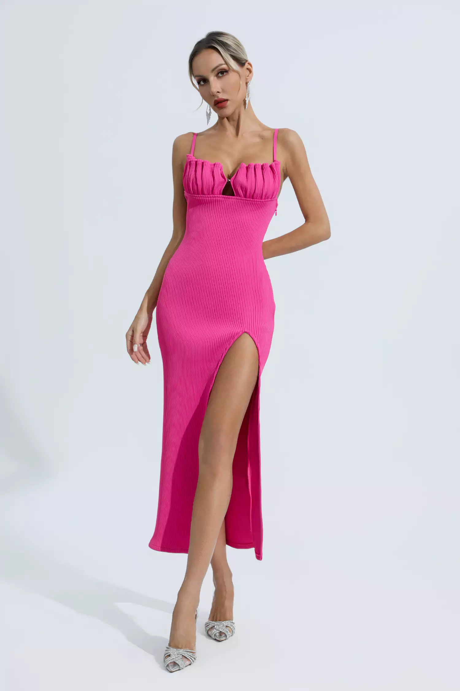 Pink Knitted Seashell Detail Long Dress for Women