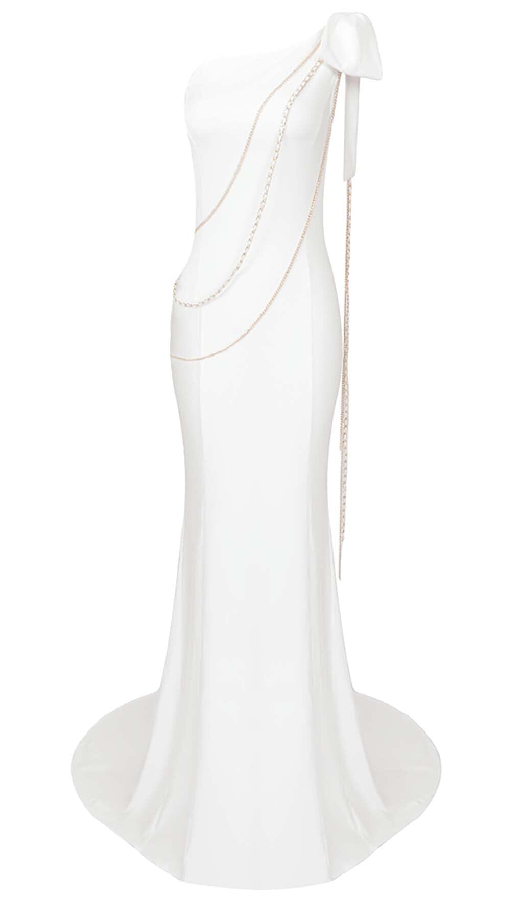 Snowy Asymmetric Chain Maxi Dress - Elegant White Cocktail Dress