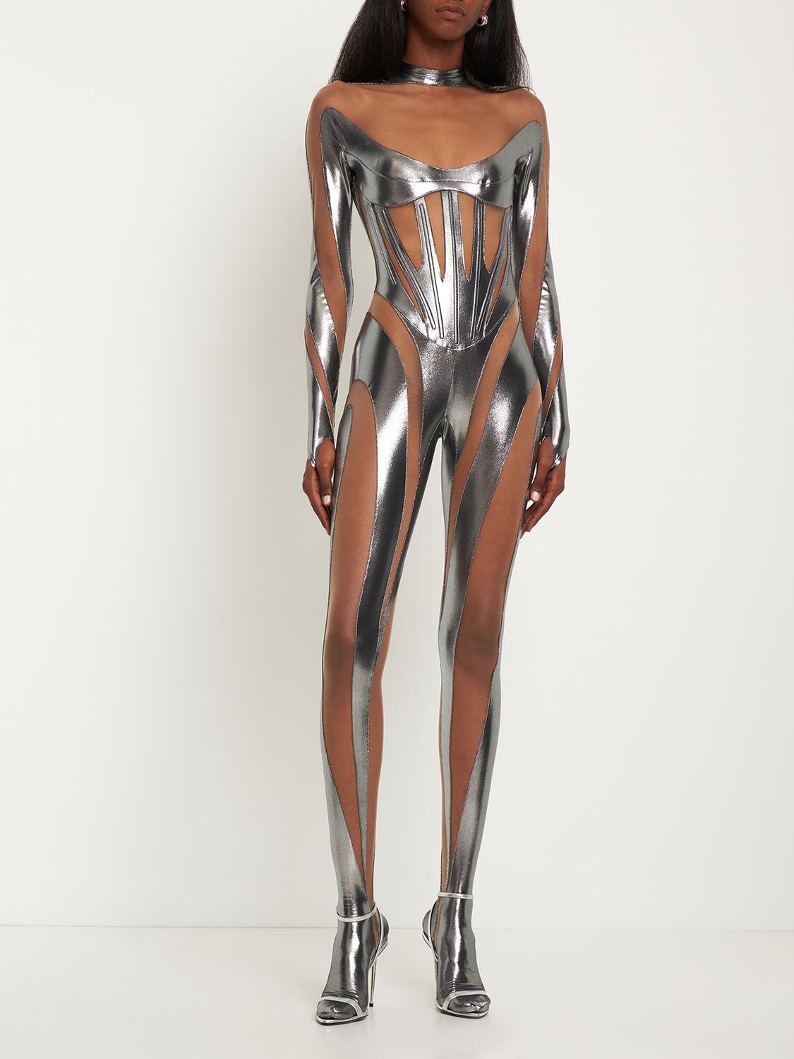 Silver Mesh Long Sleeve Jumpsuit | Stylish & Breathable