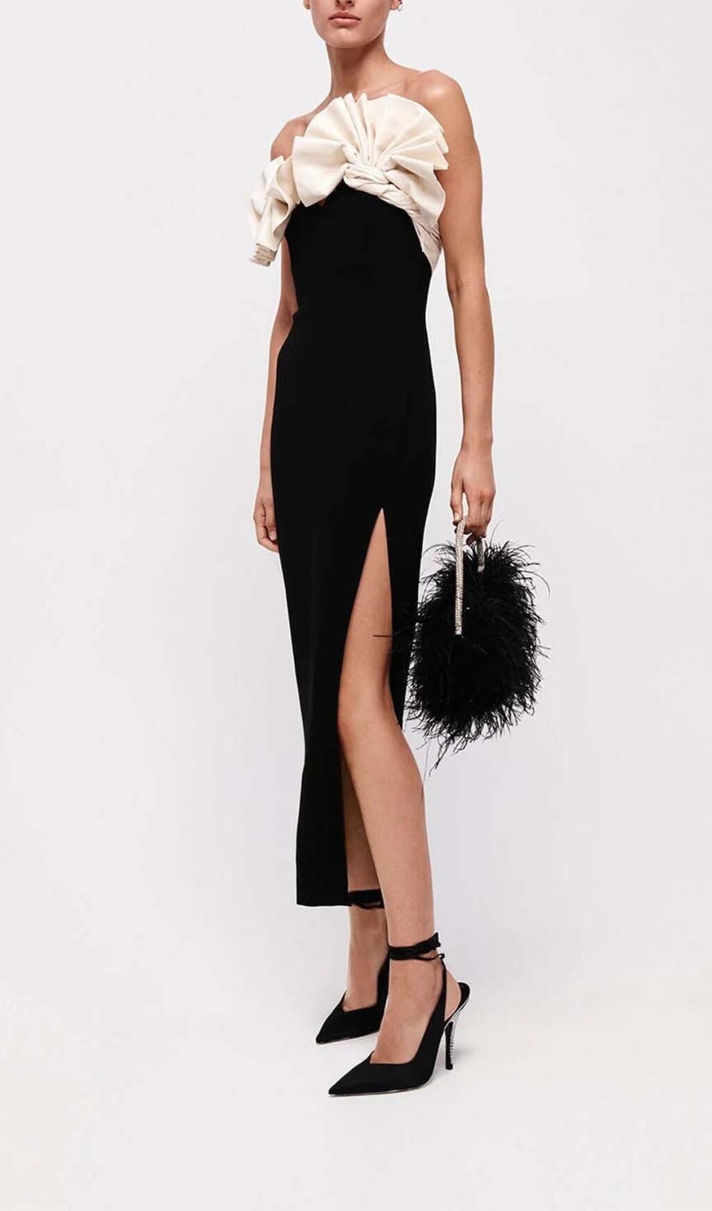 Black Ruffled Detail MIDI Dress - Elegant and Edgy