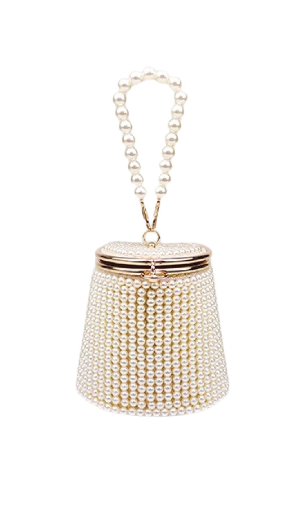 Pearl Bucket Bag - Elegant Acrylic Satin Pearls Design