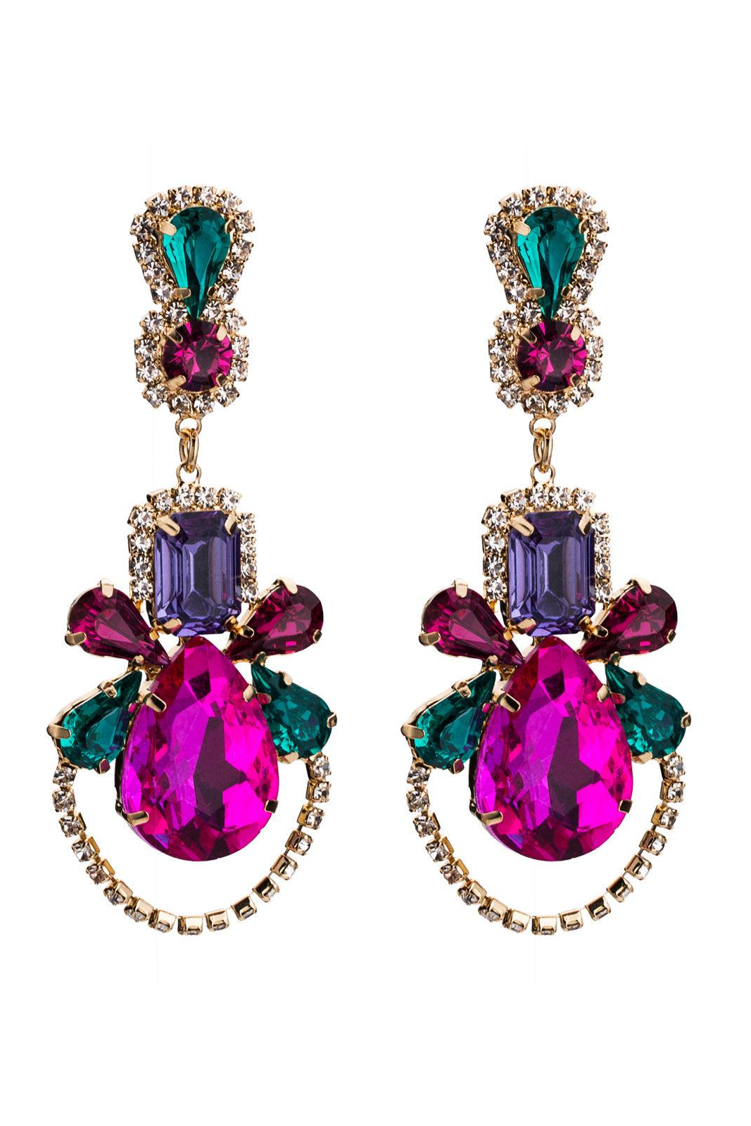 Gem Drop Earrings Set - Pink, Black, Silver