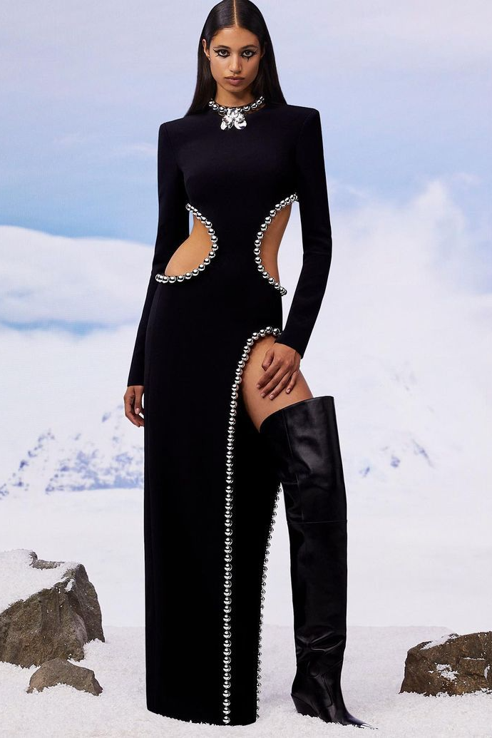 Elegant Cutout Bandage Long Sleeve Dress