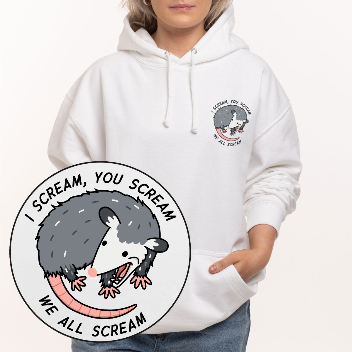 Possum Print Cozy Cotton Hoodie - Unisex Fit