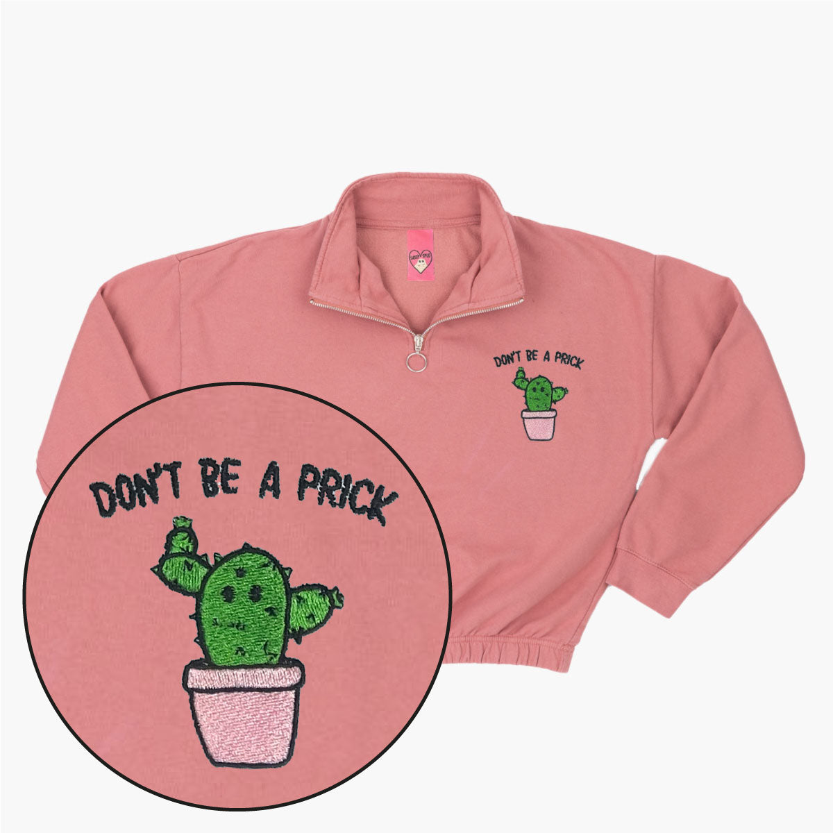 Embroidered 1/4 Zip Crop Sweatshirt in Dusty Rose, Lilac, Sky Blue, and Black