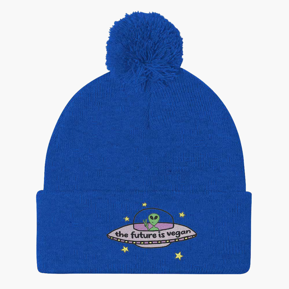Embroidered Vegan Pom Pom Beanie - Premium Quality Winter Hat
