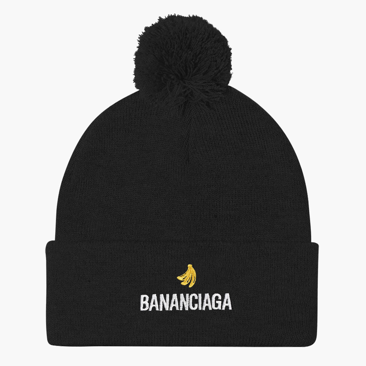 Embroidered Pom Pom Beanie - Cozy Winter Hat
