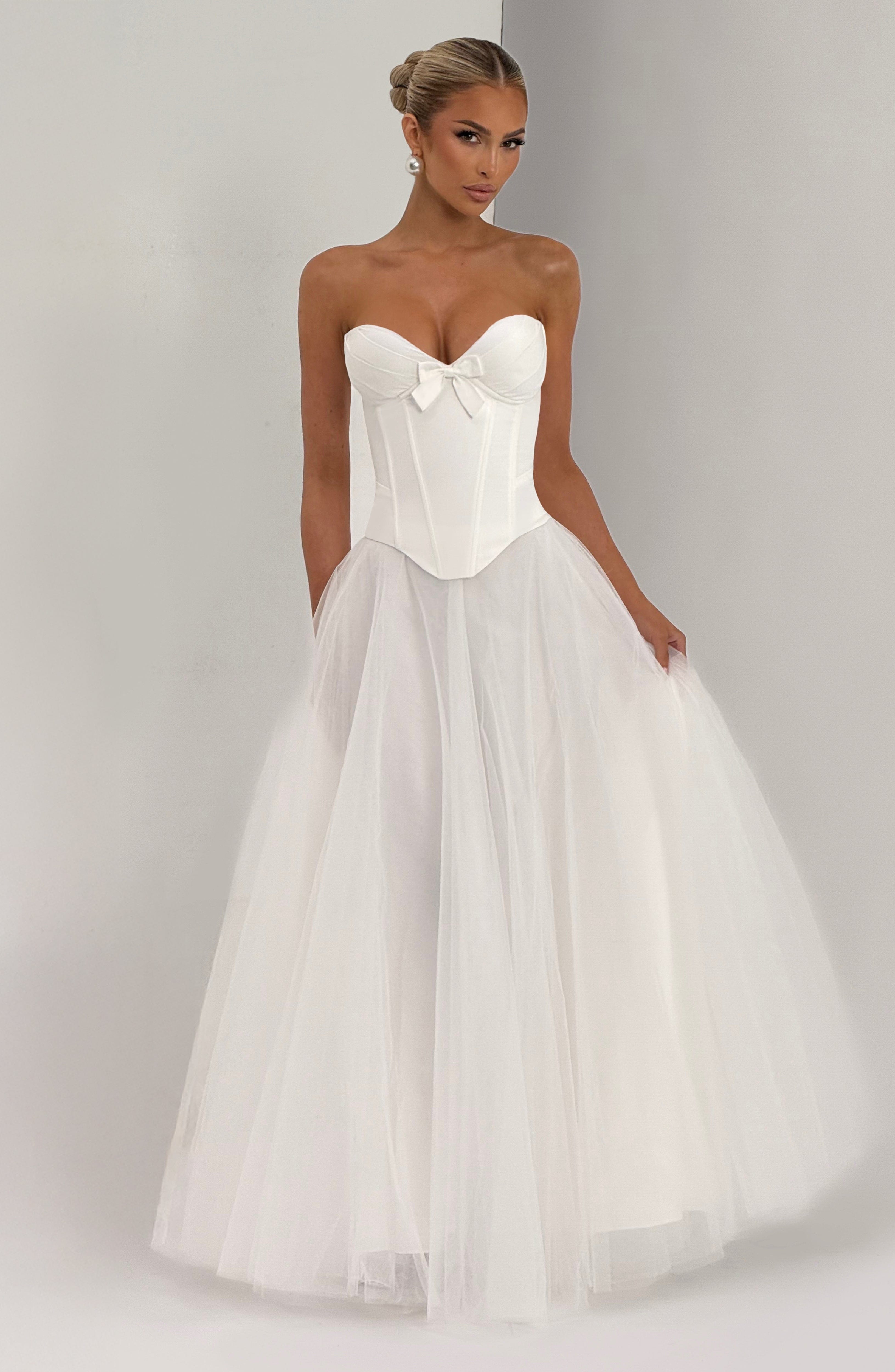 Ivory Sweetheart Corset Top with Bow Detail