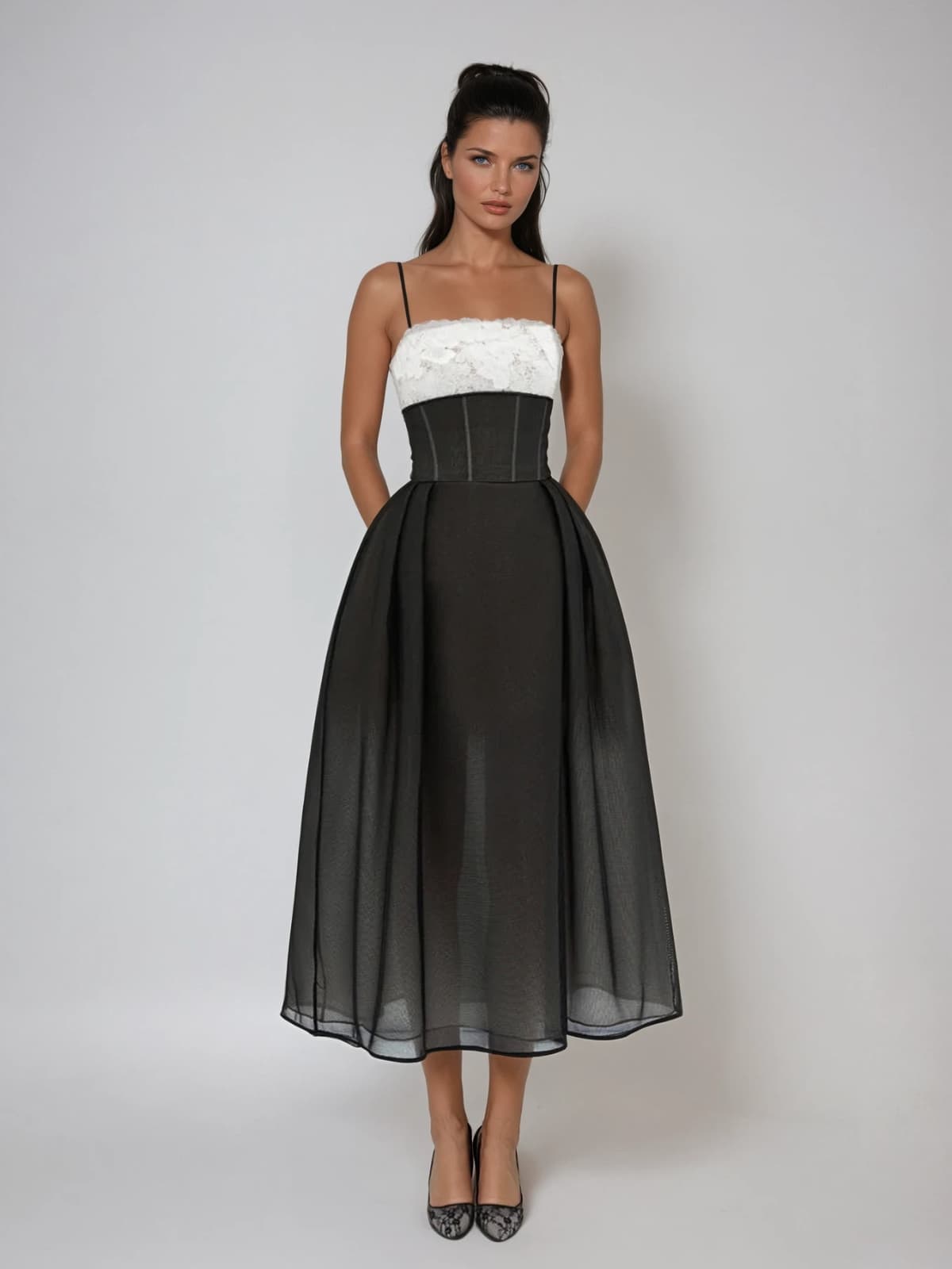 Elegant Lace Sleeveless Midi Dress - Black, Red, White