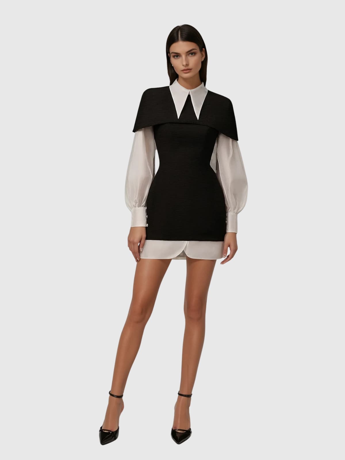 Chic Shawl Neckline Mini Dress - Elegant Long Sleeve Style