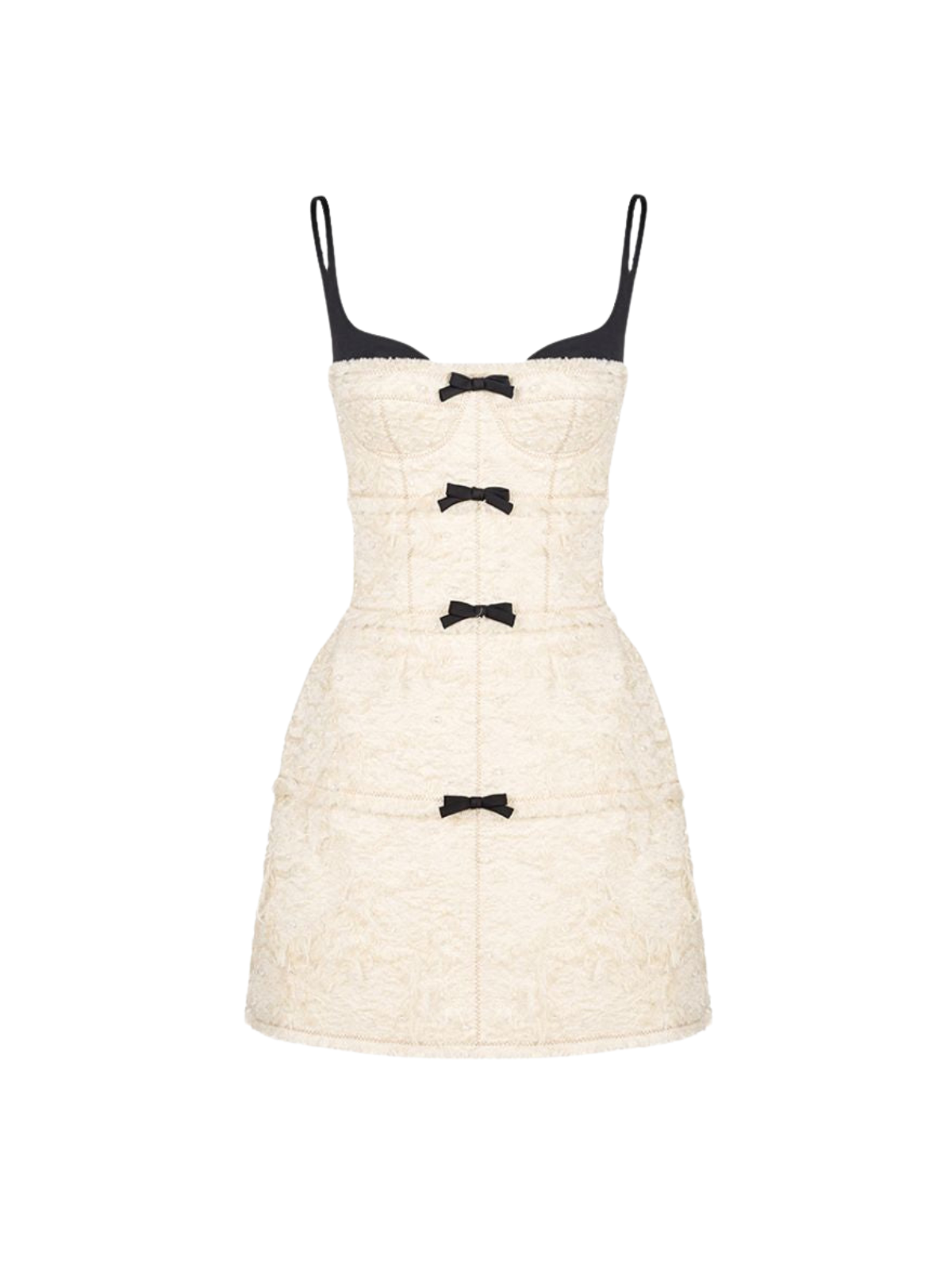 Chic Tweed Mini Dress with Spaghetti Straps and Bow Detail