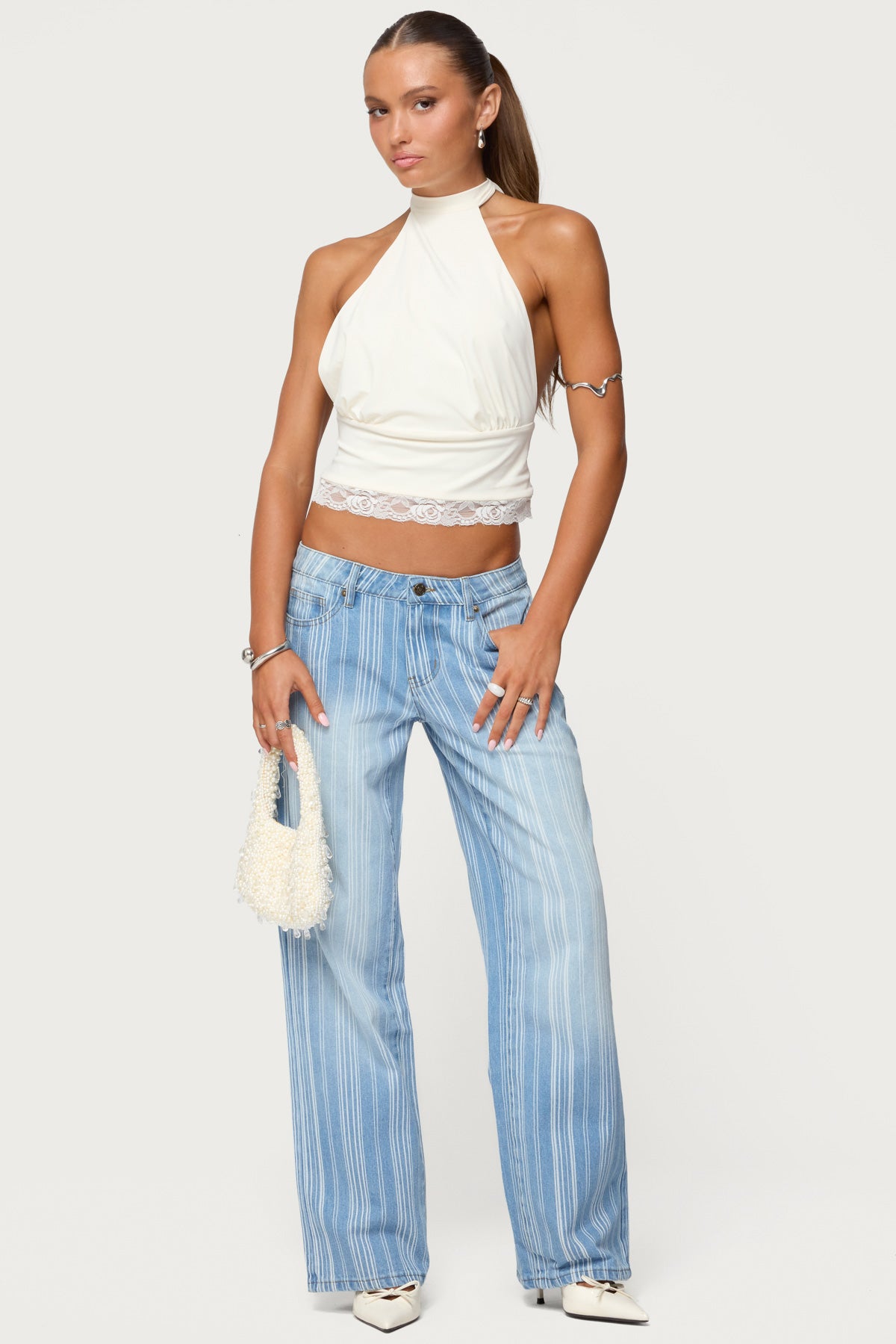 Blue Low Rise Striped Jeans for Stylish Casual Wear