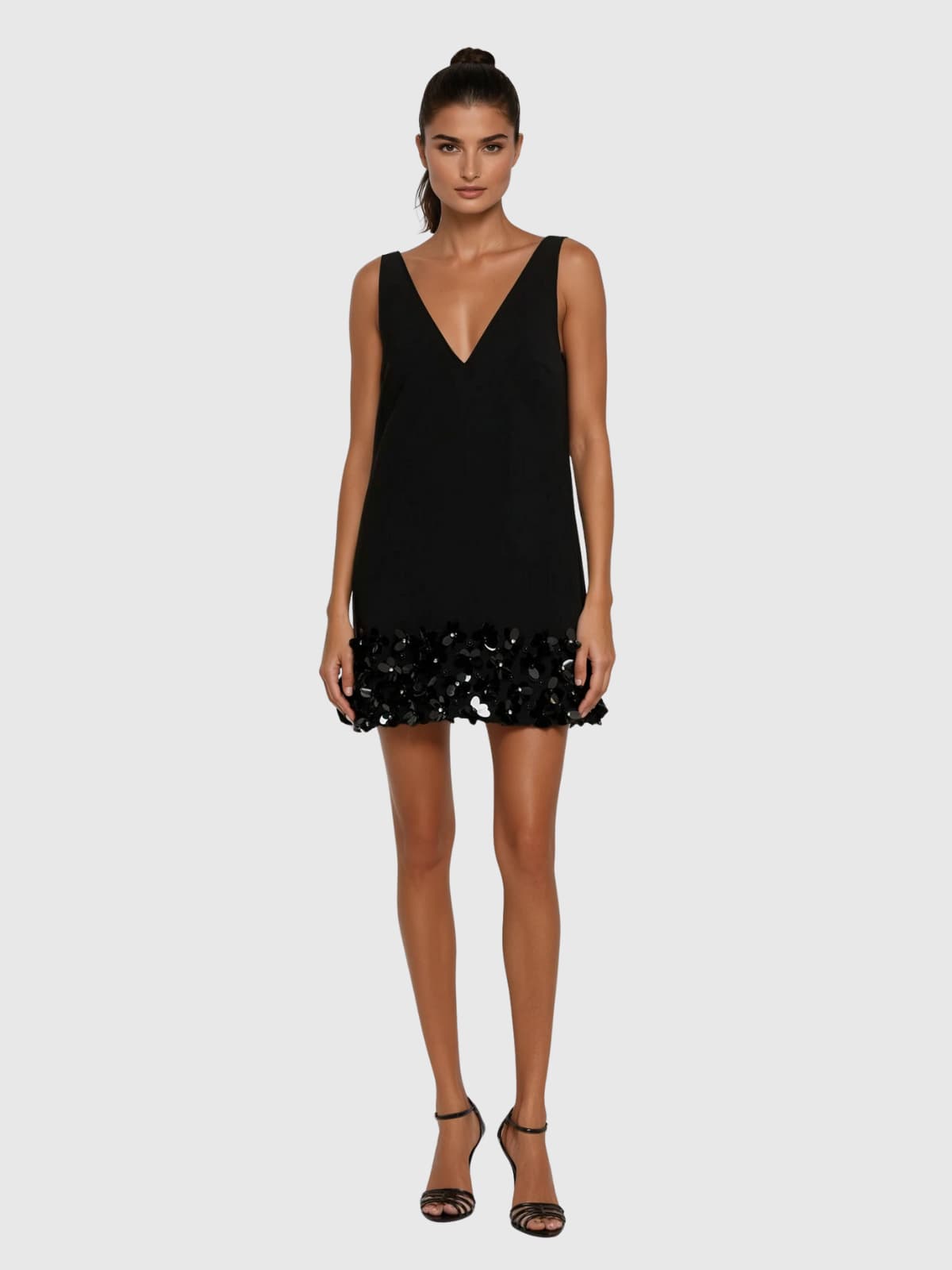 Glittering Plunge Neck Sequin Party Mini Dress
