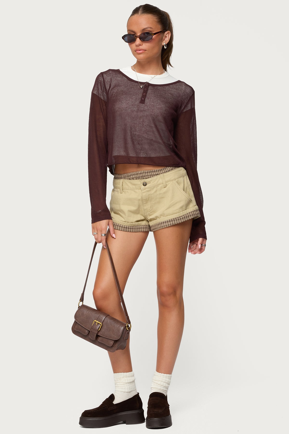 Beige Plaid Cotton Boxer Shorts