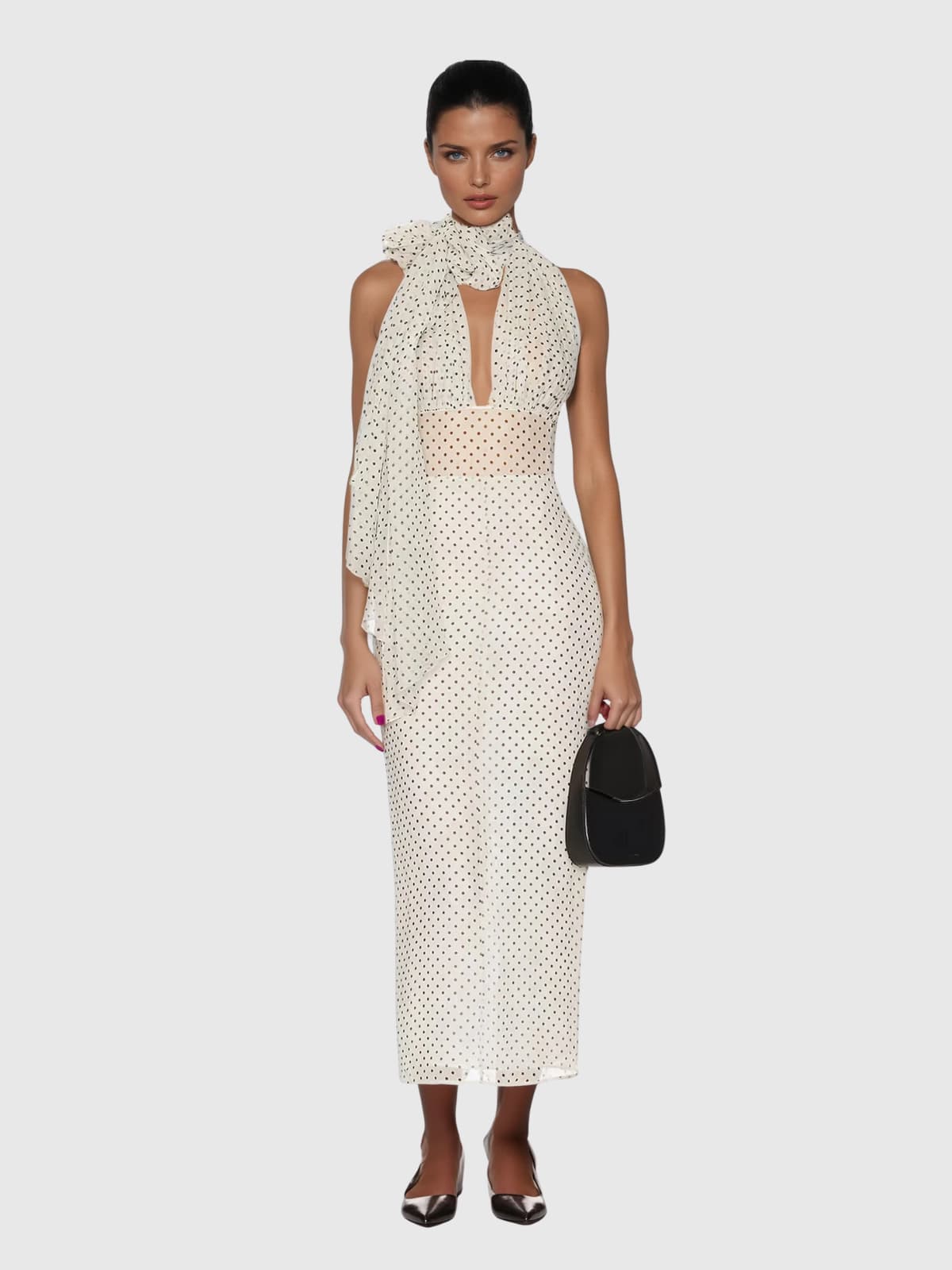 Polka Dot Halterneck Maxi Dress - Elegant Vintage Style