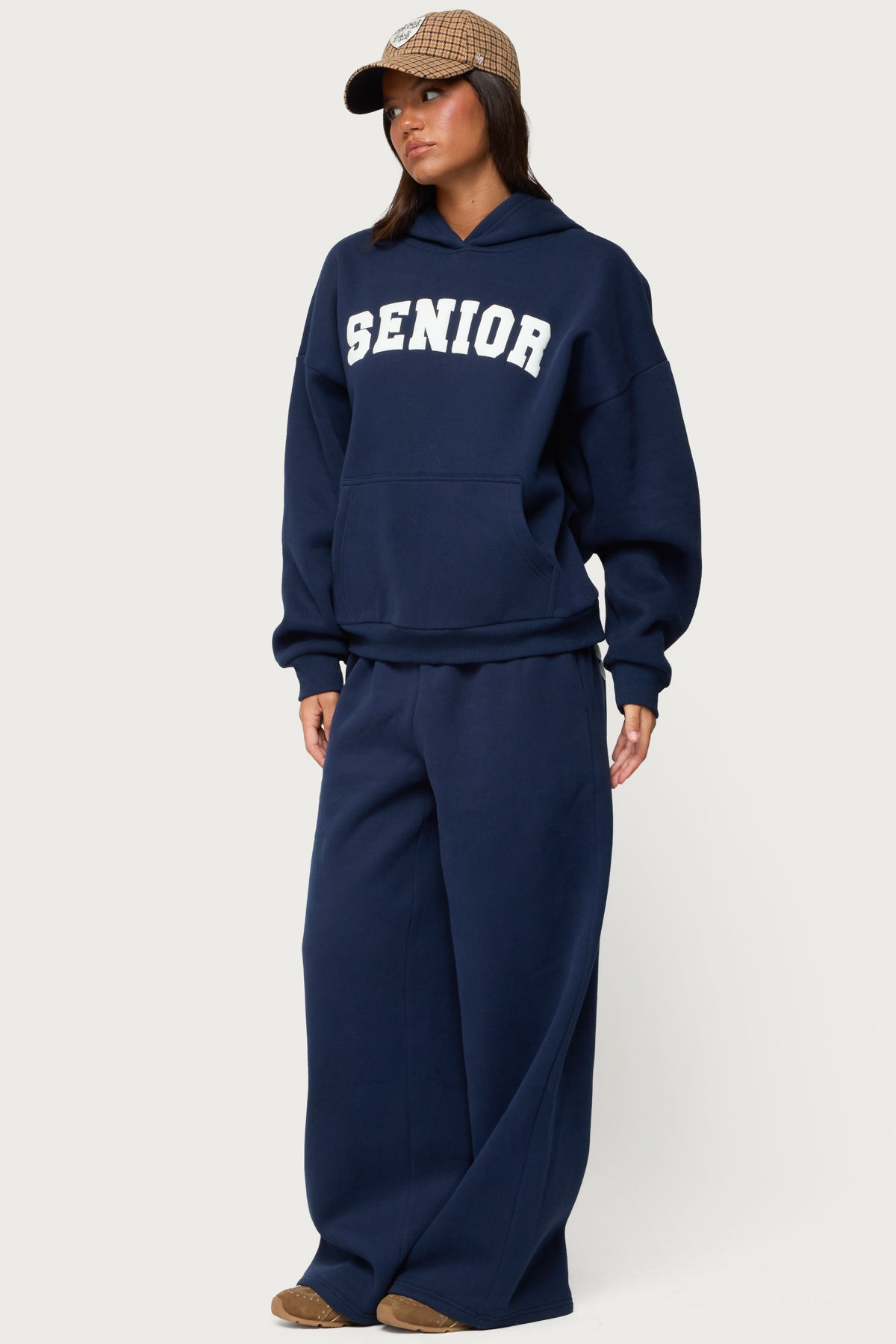 Navy Oversized Graphic Text Hoodie Set