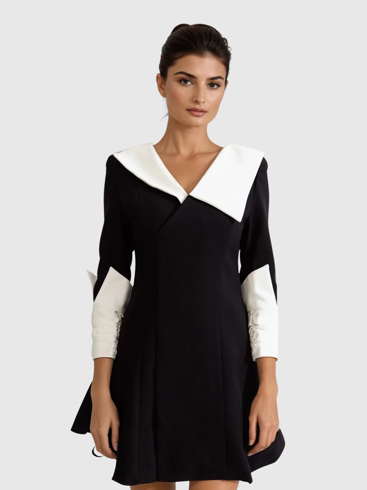 Chic Folded Collar Flare Mini Dress