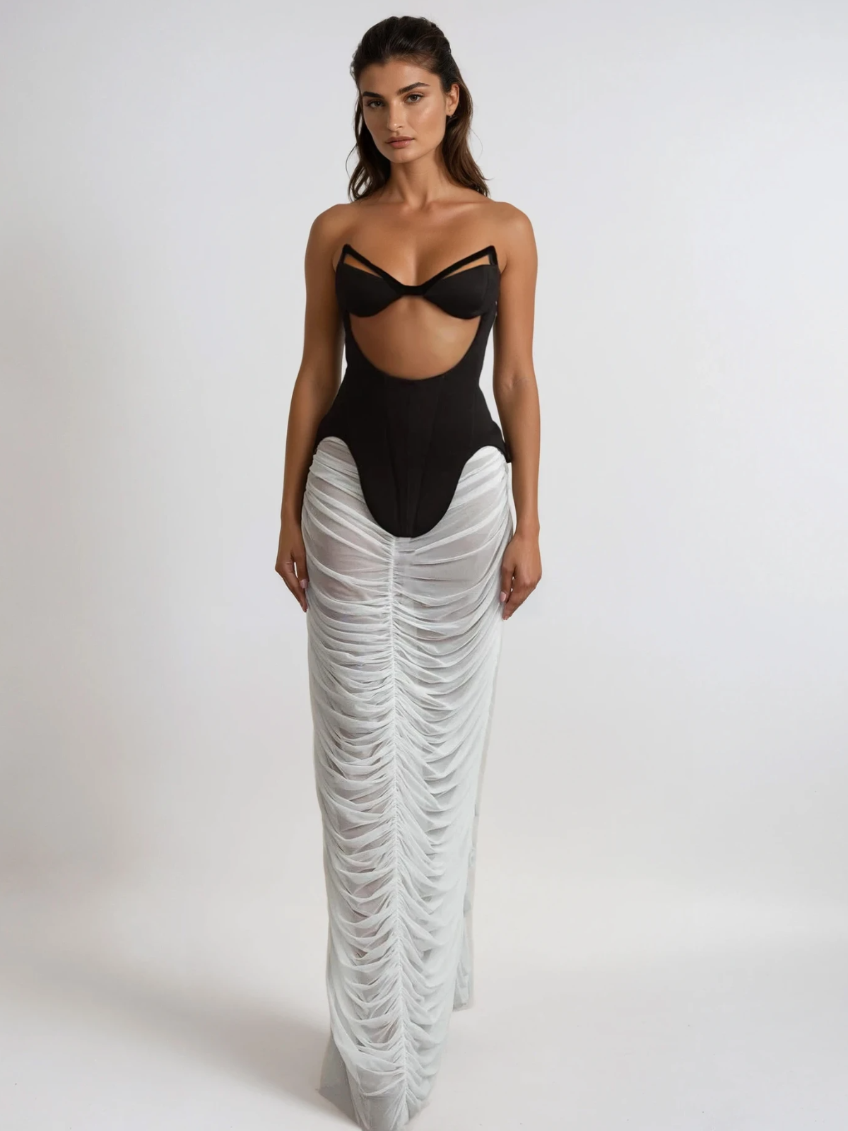 Elegant Strapless Ruched Maxi Dress