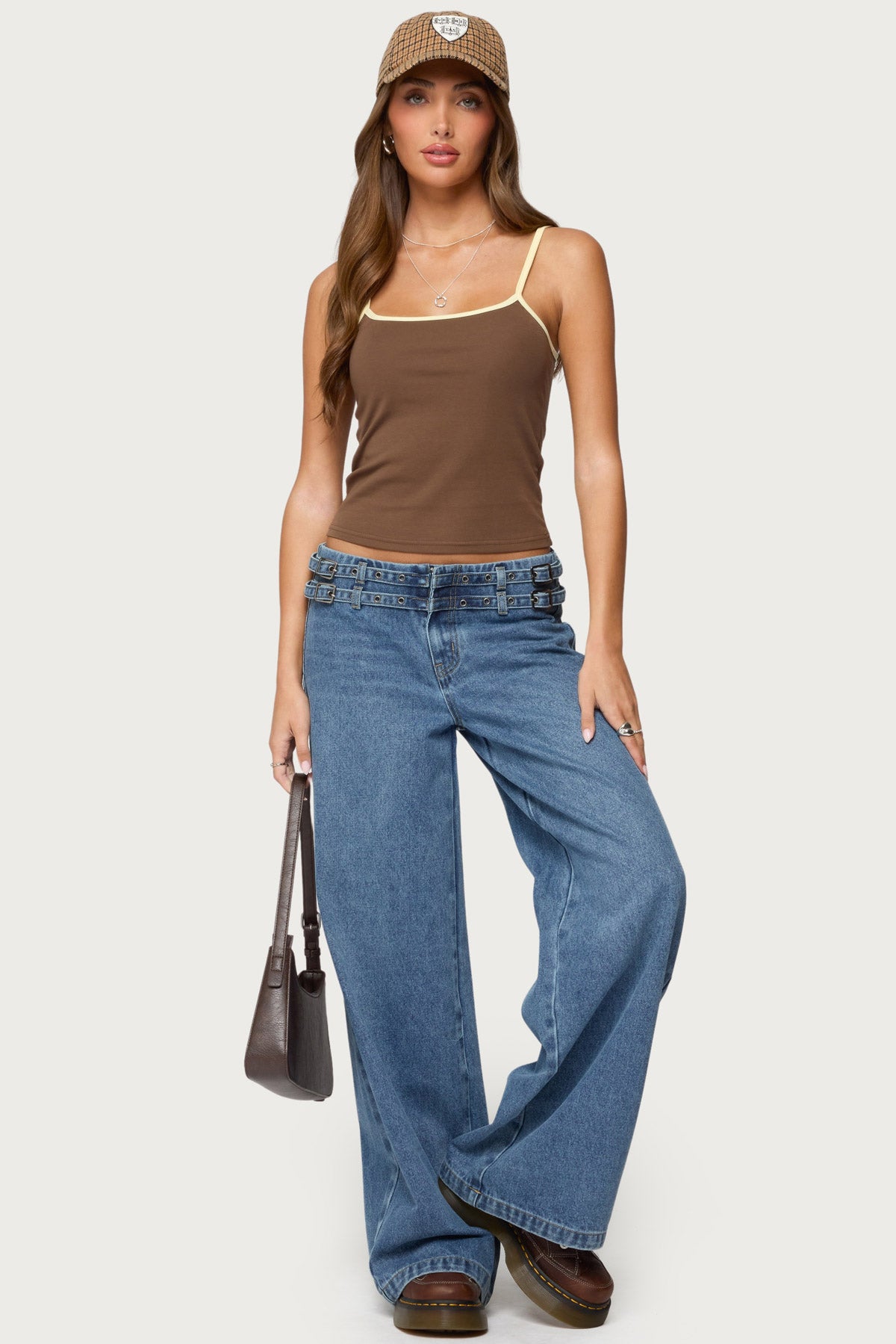 Adjustable Straps Cotton Spandex Tank Top - Brown