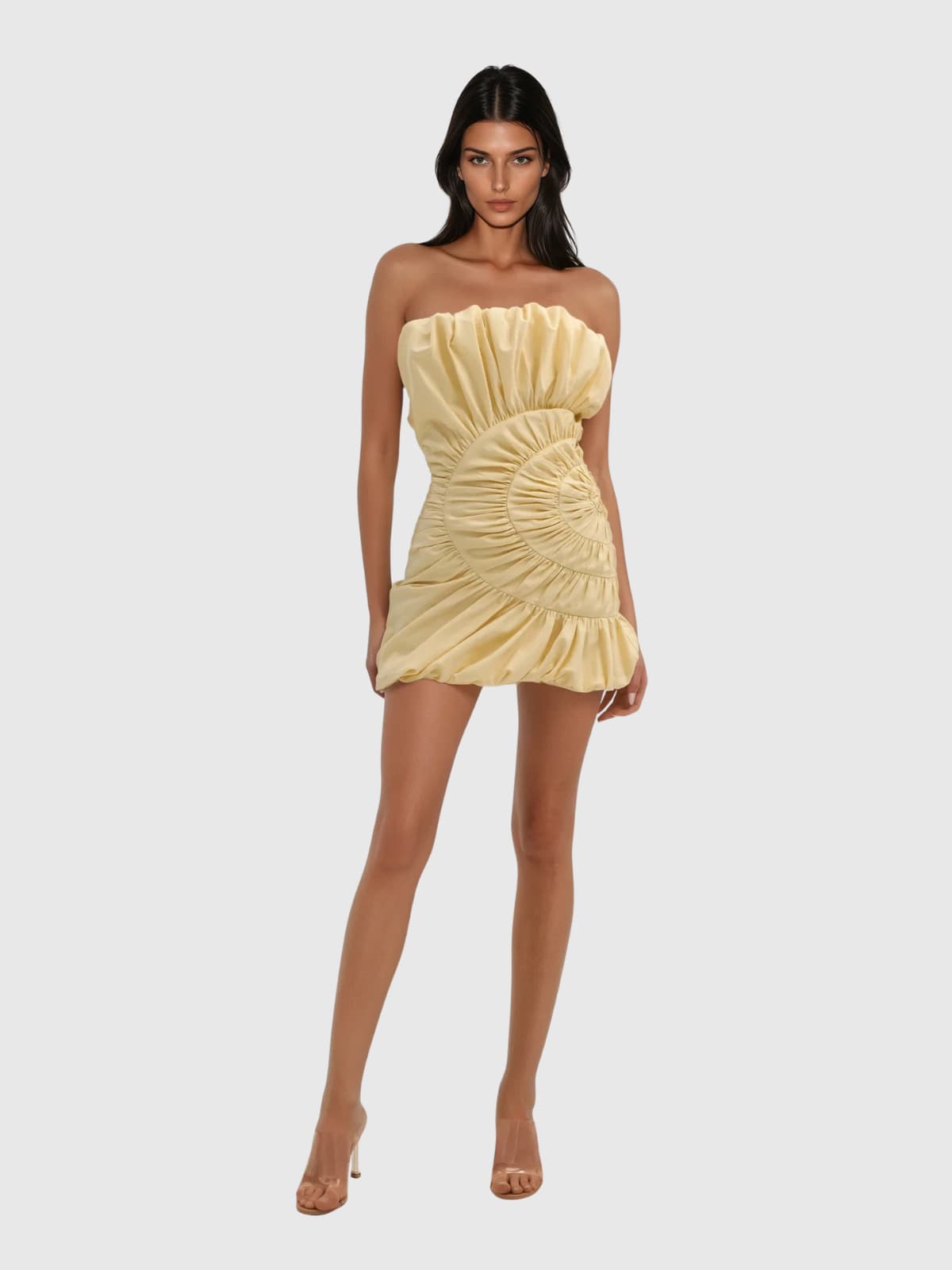 Apricot Ruffle Mini Dress with Strapless Bodice