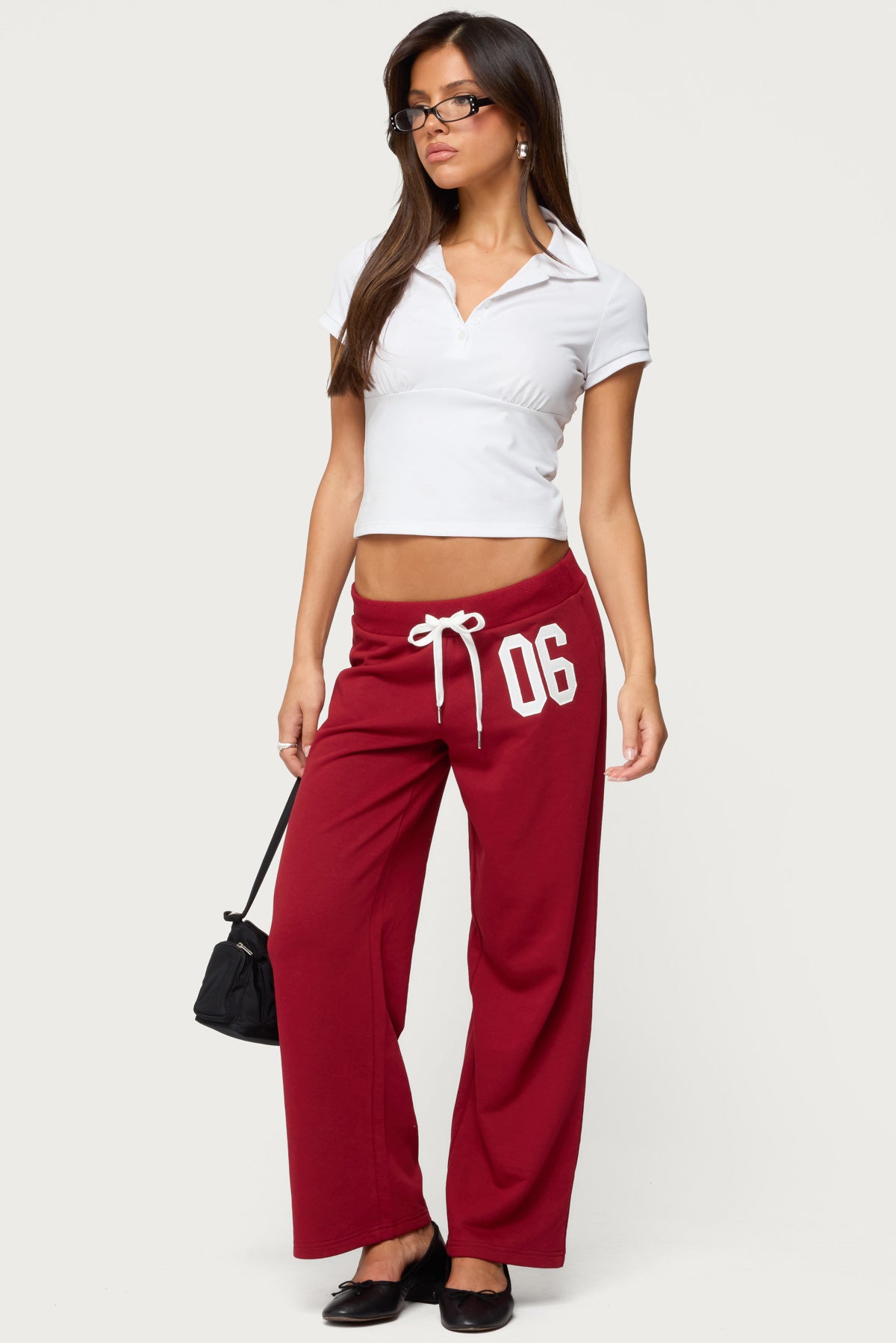 Burgundy Petite Sweatpants with Adjustable Tie Waist