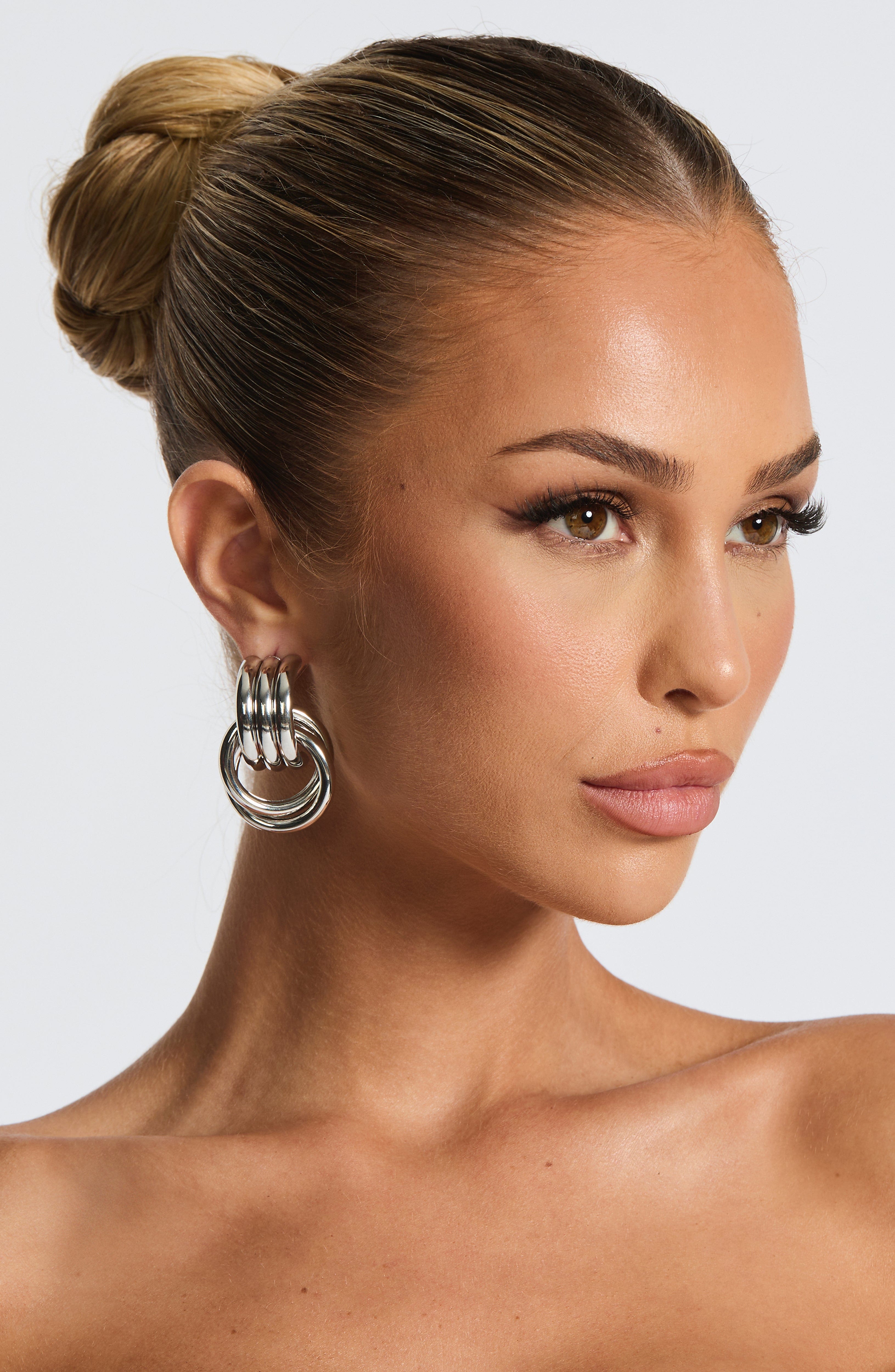 Silver Link Earrings - Elegant Interlocked Hoops