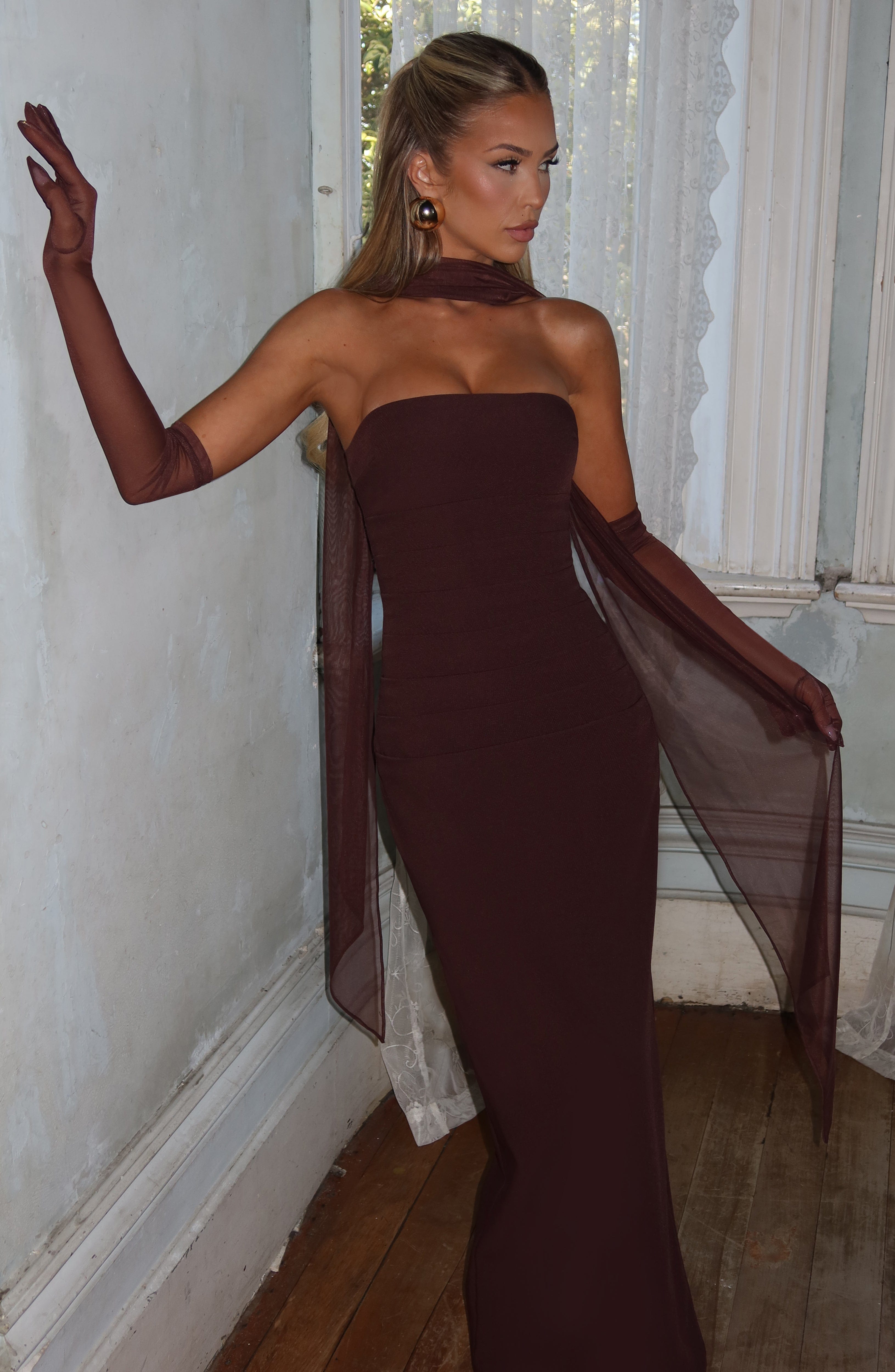 Elegant Plum Brown Mesh Scarf for Women - Ayla Design