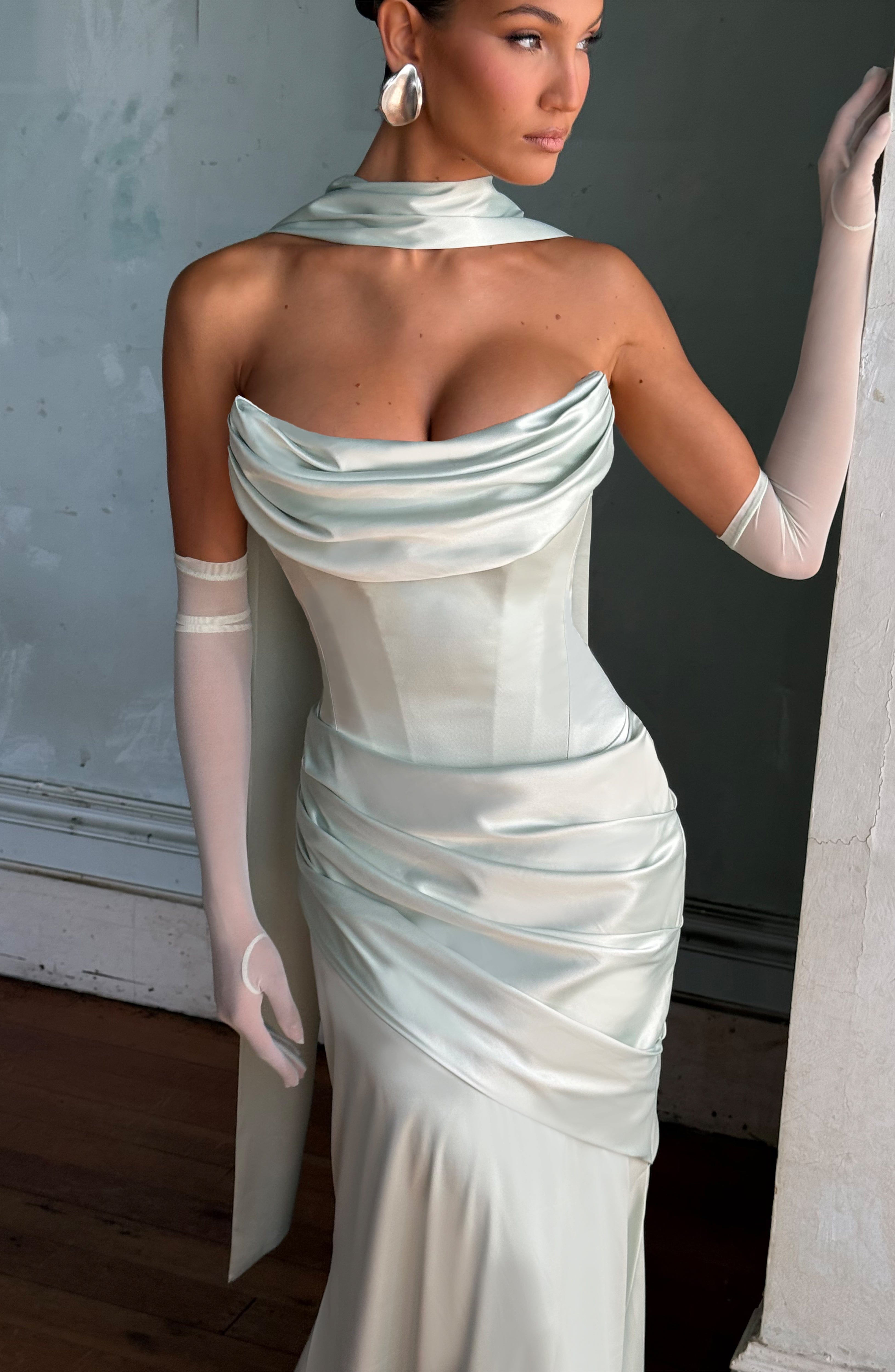 Mint Stretch Satin Scarf - Elegant & Polished