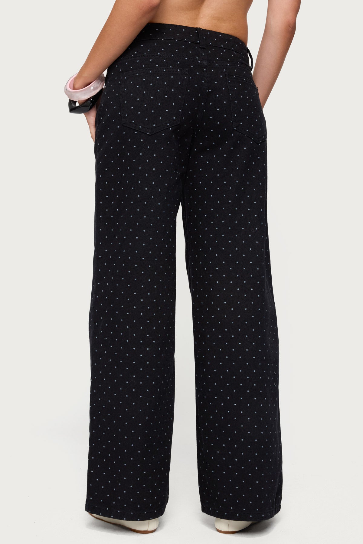 Black Polka Dot Baggy Low Rise Denim Jeans XS-XL