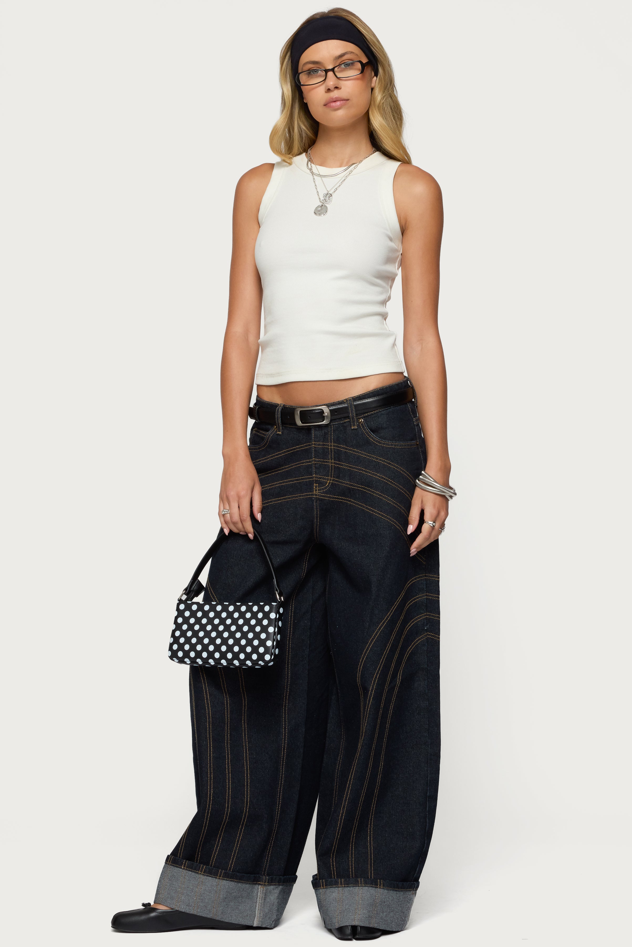 Indigo Wide Leg Cuffed Denim Jeans