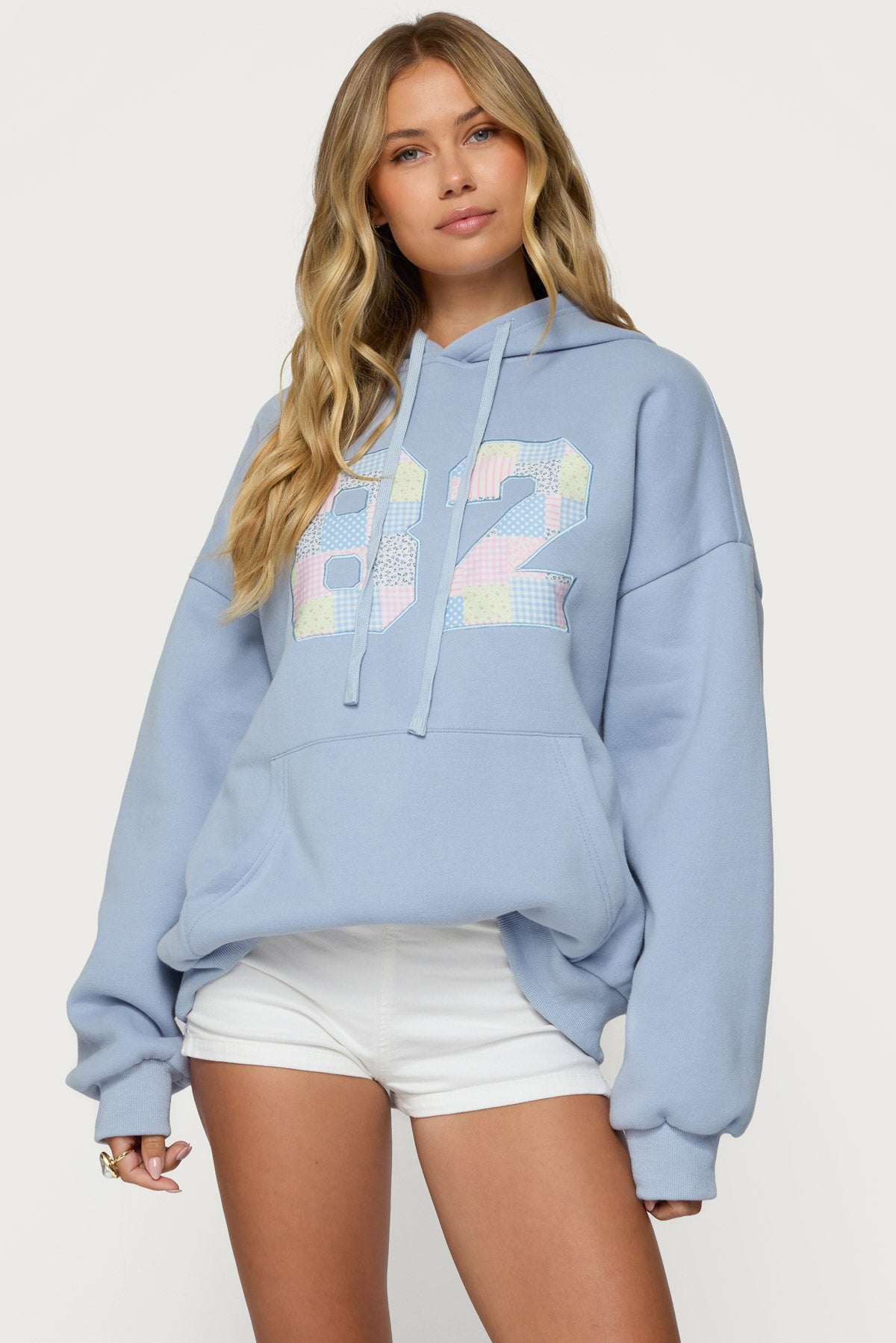 Blue Graphic 82 Patch Oversized Hoodie