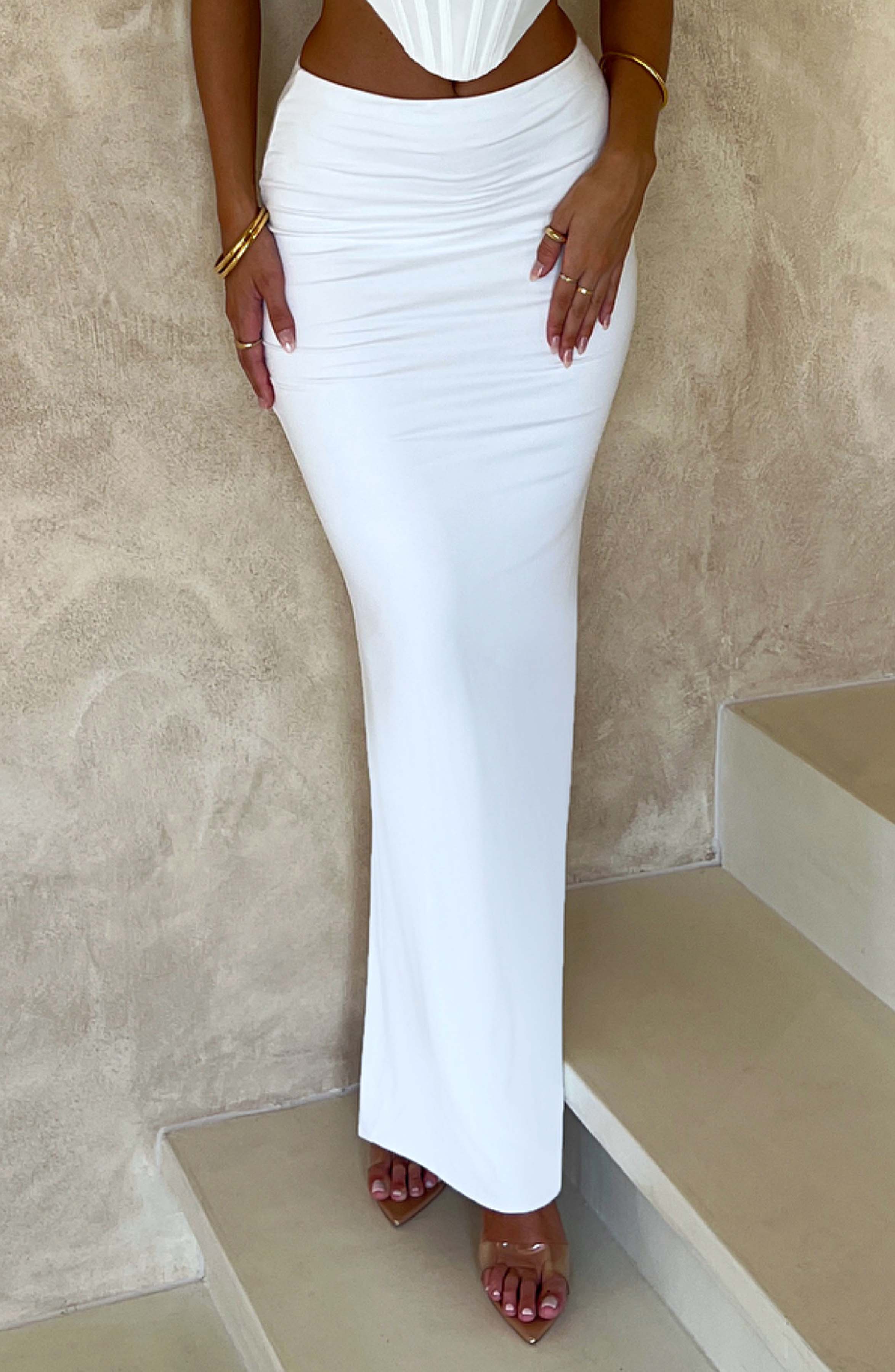 White Figure-Hugging Maxi Skirt with High Waist - Stretchy Jersey Fabric