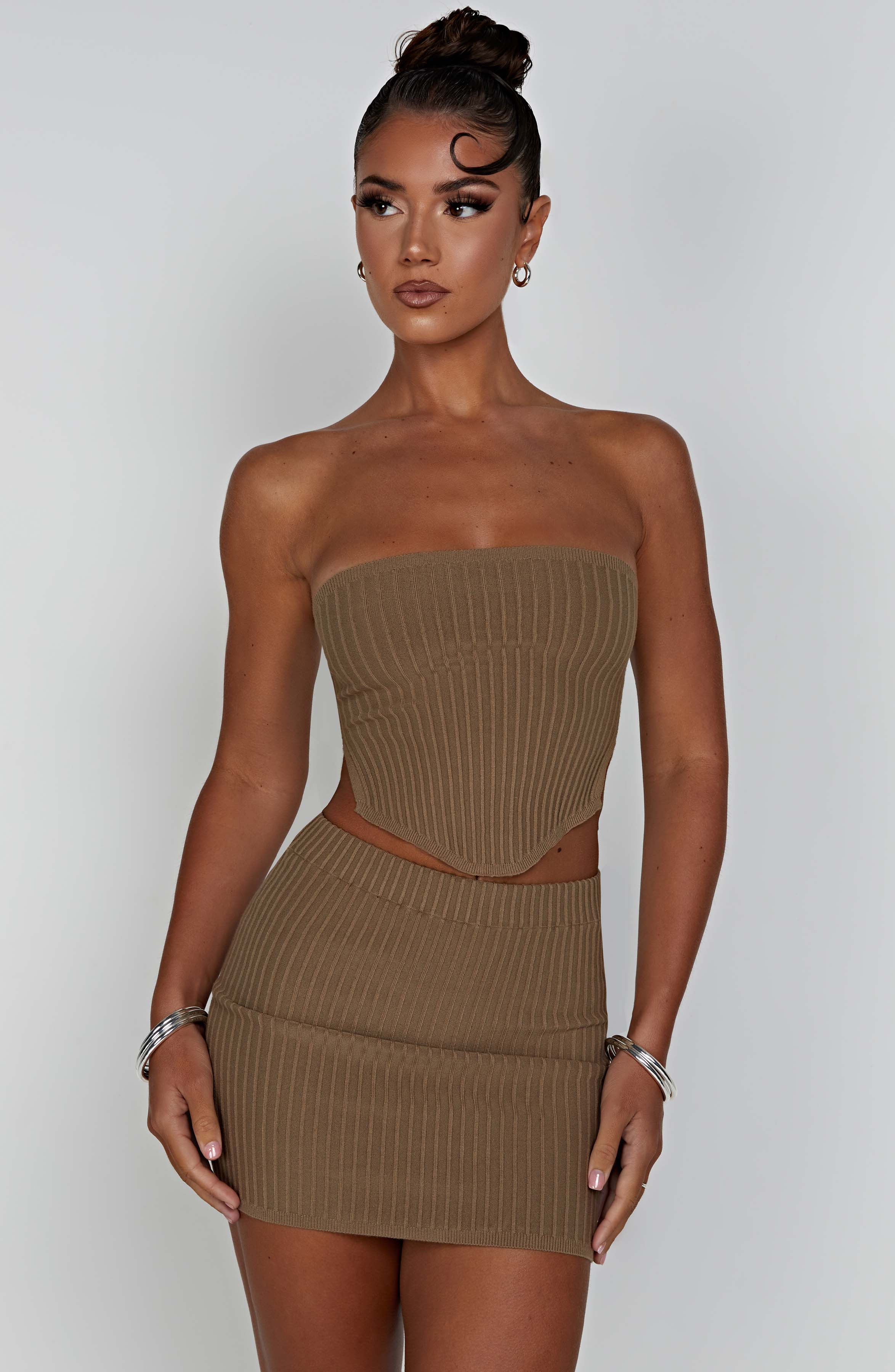 Ribbed Knit Bandeau Top in Mocha