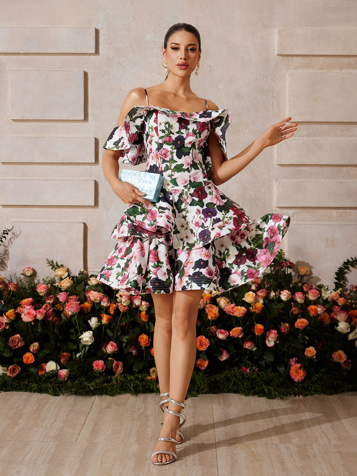 Floral Tiered Off-Shoulder Mini Dress - Elegant & Feminine
