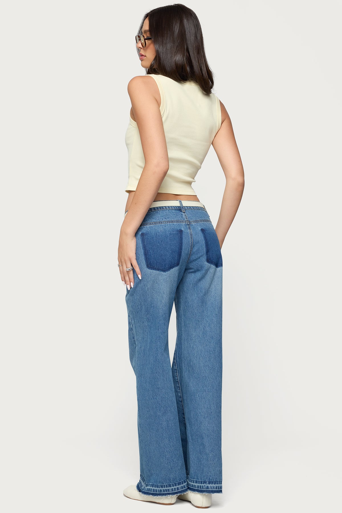 Blue Denim Low Rise Flared Jeans