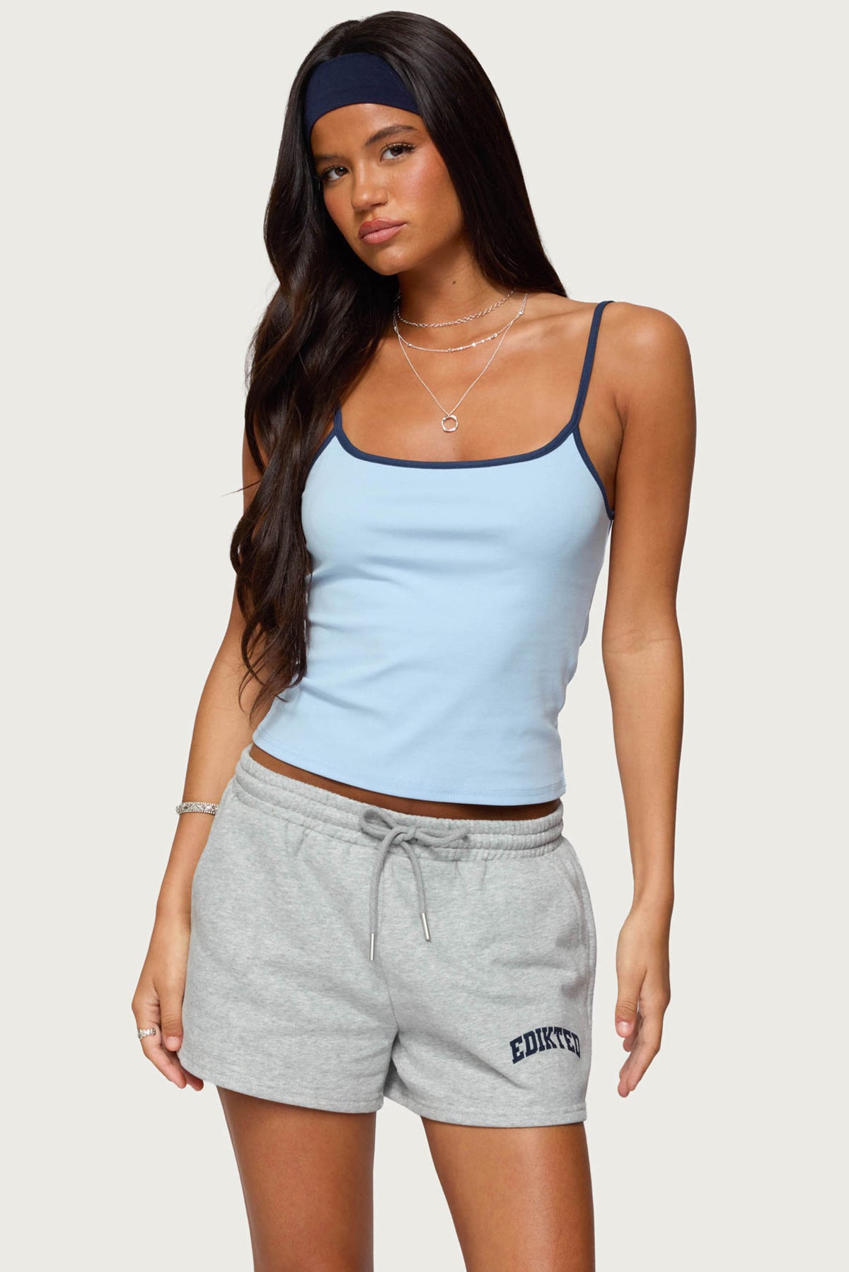 Light Blue Adjustable Strap Cotton Spandex Tank Top