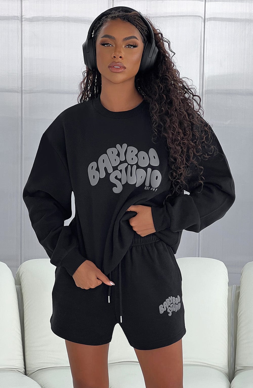 Cozy Cotton Fleece Shorts in Black/Charcoal