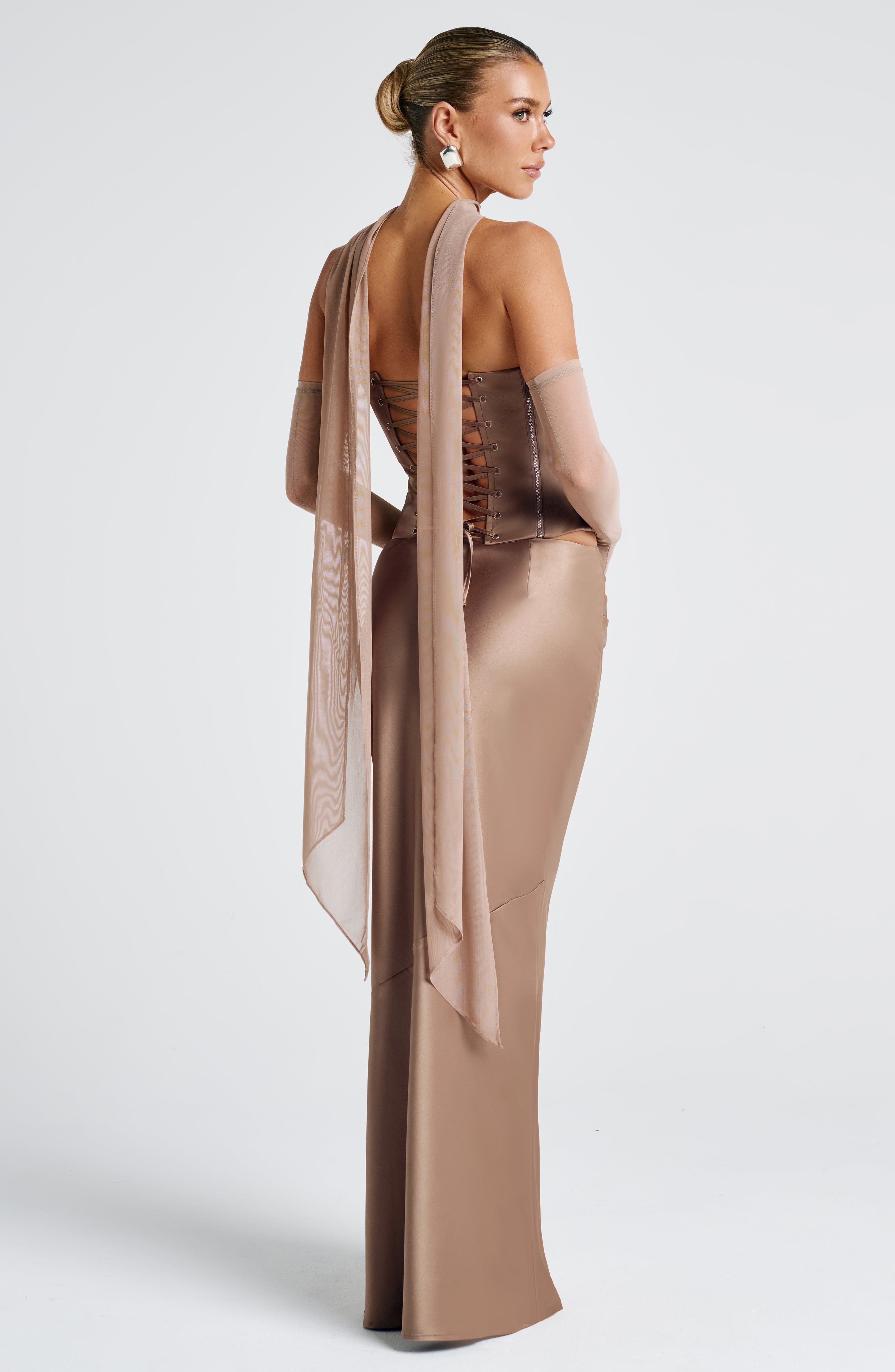 Hazel Stretch Satin Maxi Skirt - Elegant Bias Cut with Front Pleat