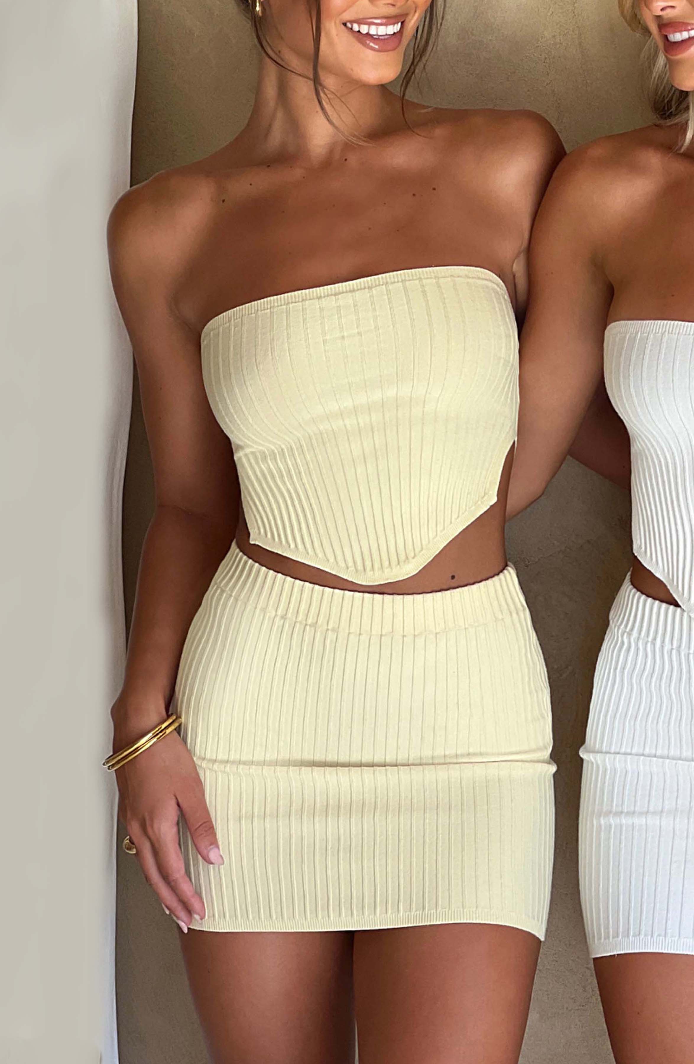Ribbed Knit Lemon Bandeau Top - Summer Fashion Staple