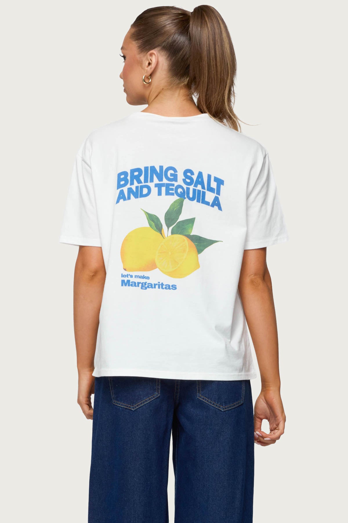 Lemons Graphic Print Oversized White Cotton T-Shirt