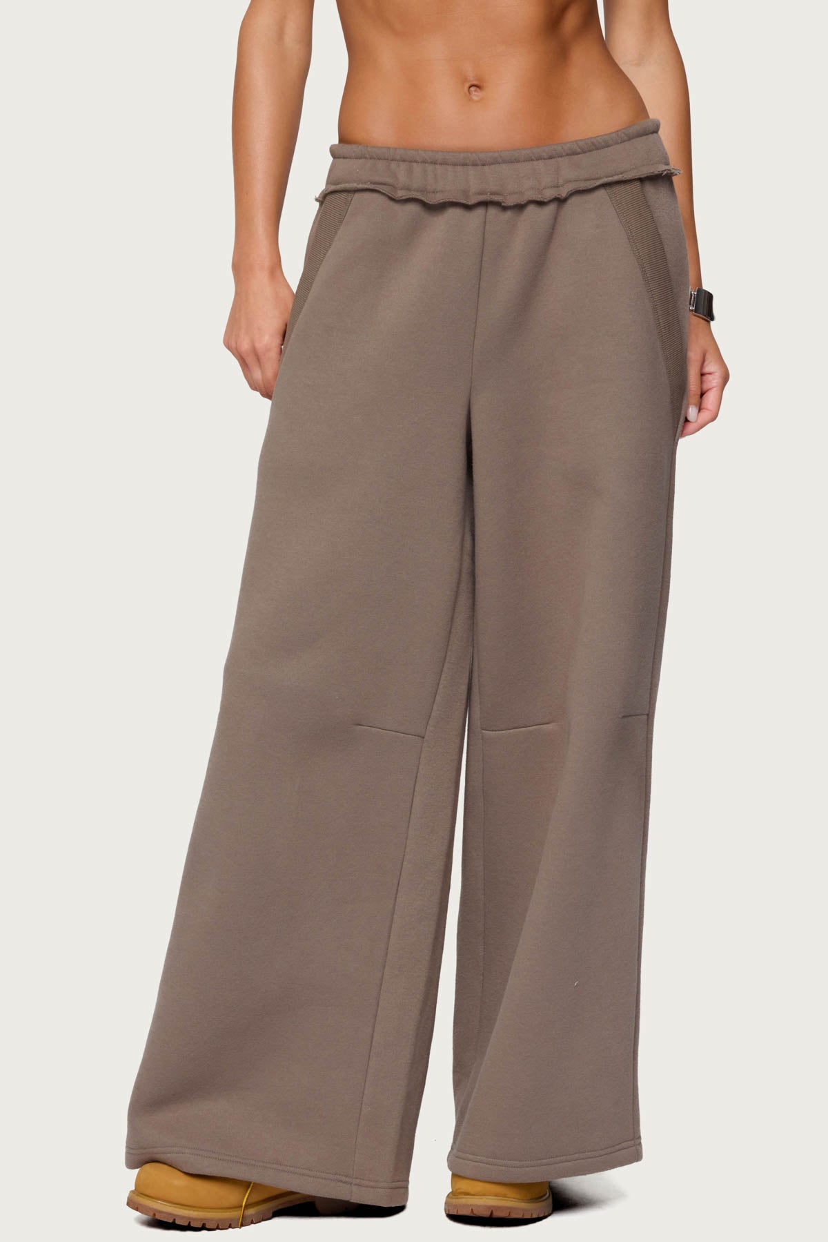 Brown Oversized Sweatpants Women Elastic Waistband Casual Comfy Fit