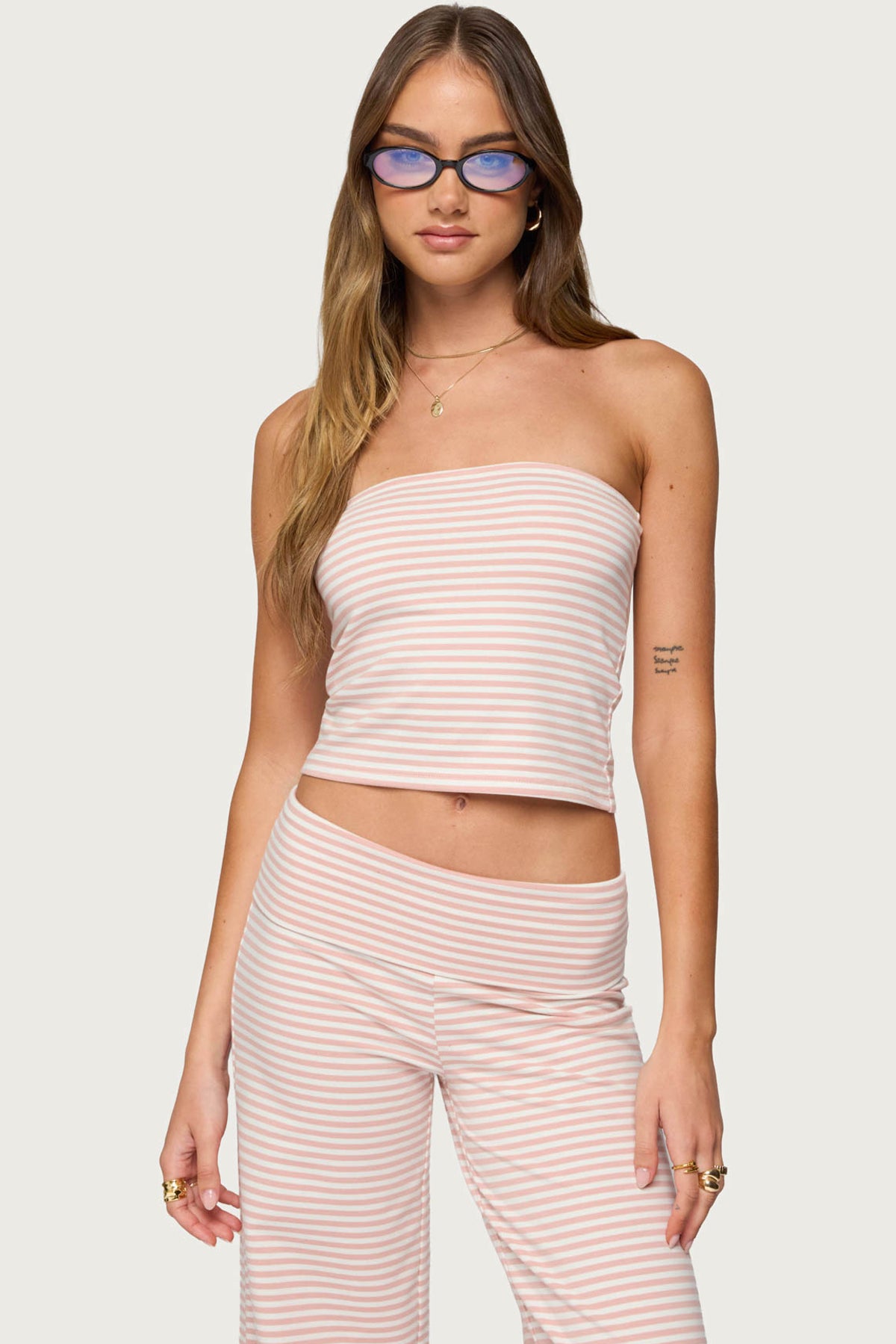 Pink and White Striped Tube Top Set