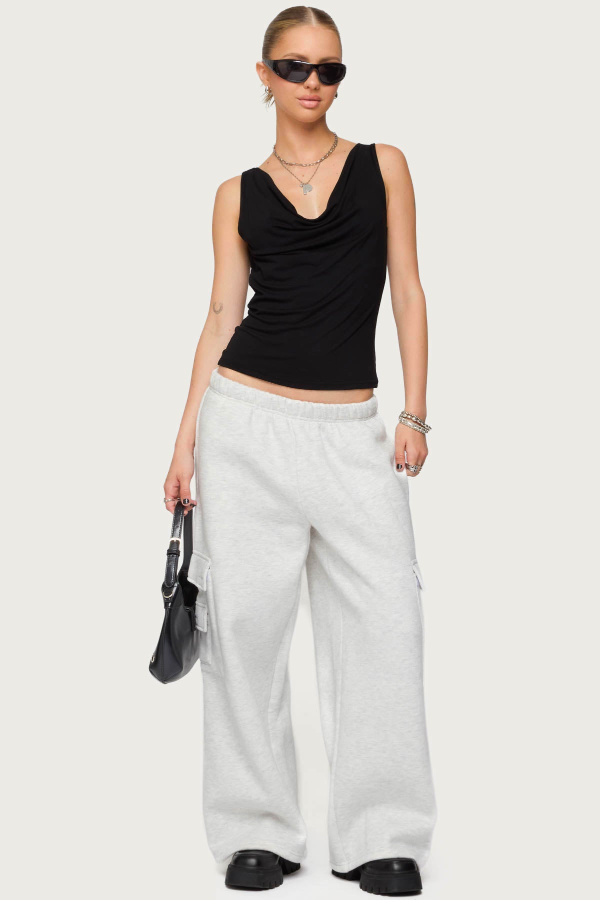 Petite Light Gray Cargo Sweatpants