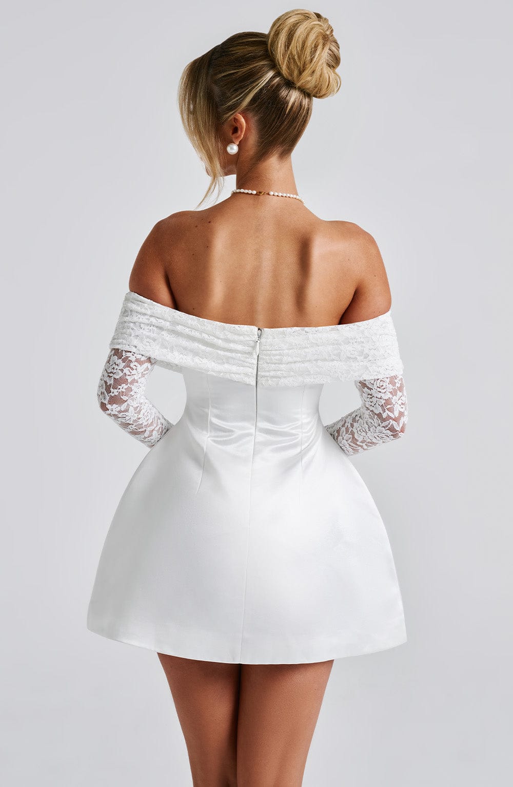 Ivory Lace Sleeve Mini Dress - Stunning Floral Detail