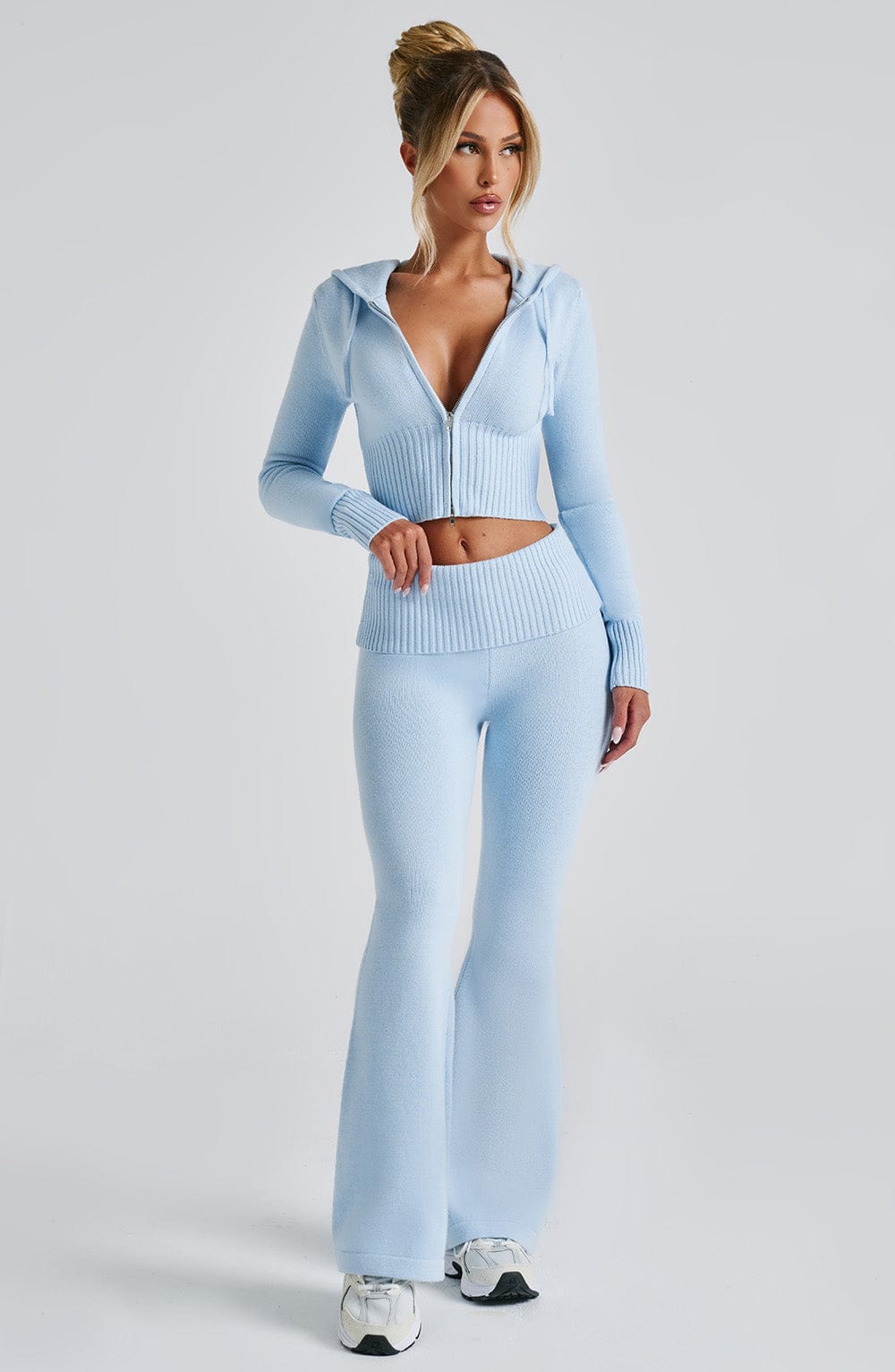 Baby Blue Knit Flare Pants for Stylish Comfort