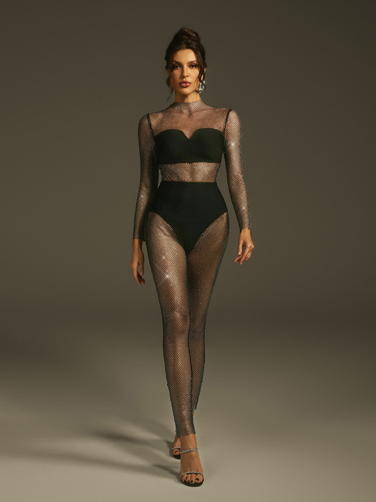 Rhinestone Mesh Statement Jumpsuit - Elegant & Glamorous Style