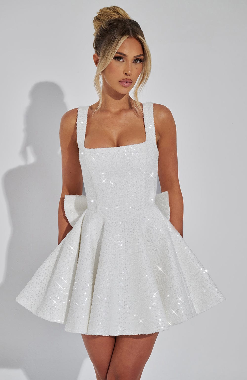 Ivory Sequin Tweed Circle Mini Dress