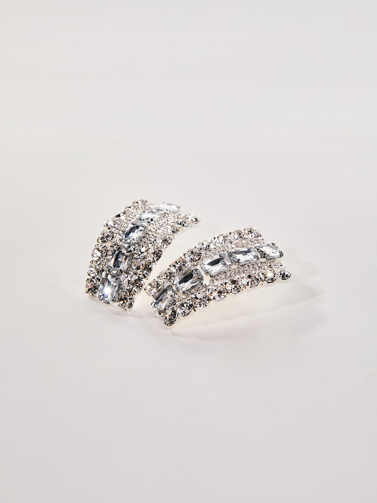 Sparkling Rhinestone Geometric Earrings - Silver