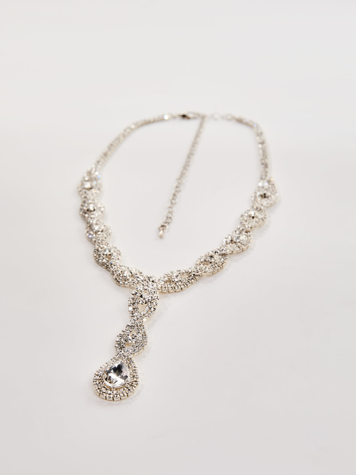 Crystal Teardrop Necklace Set - Elegant Silver Jewelry